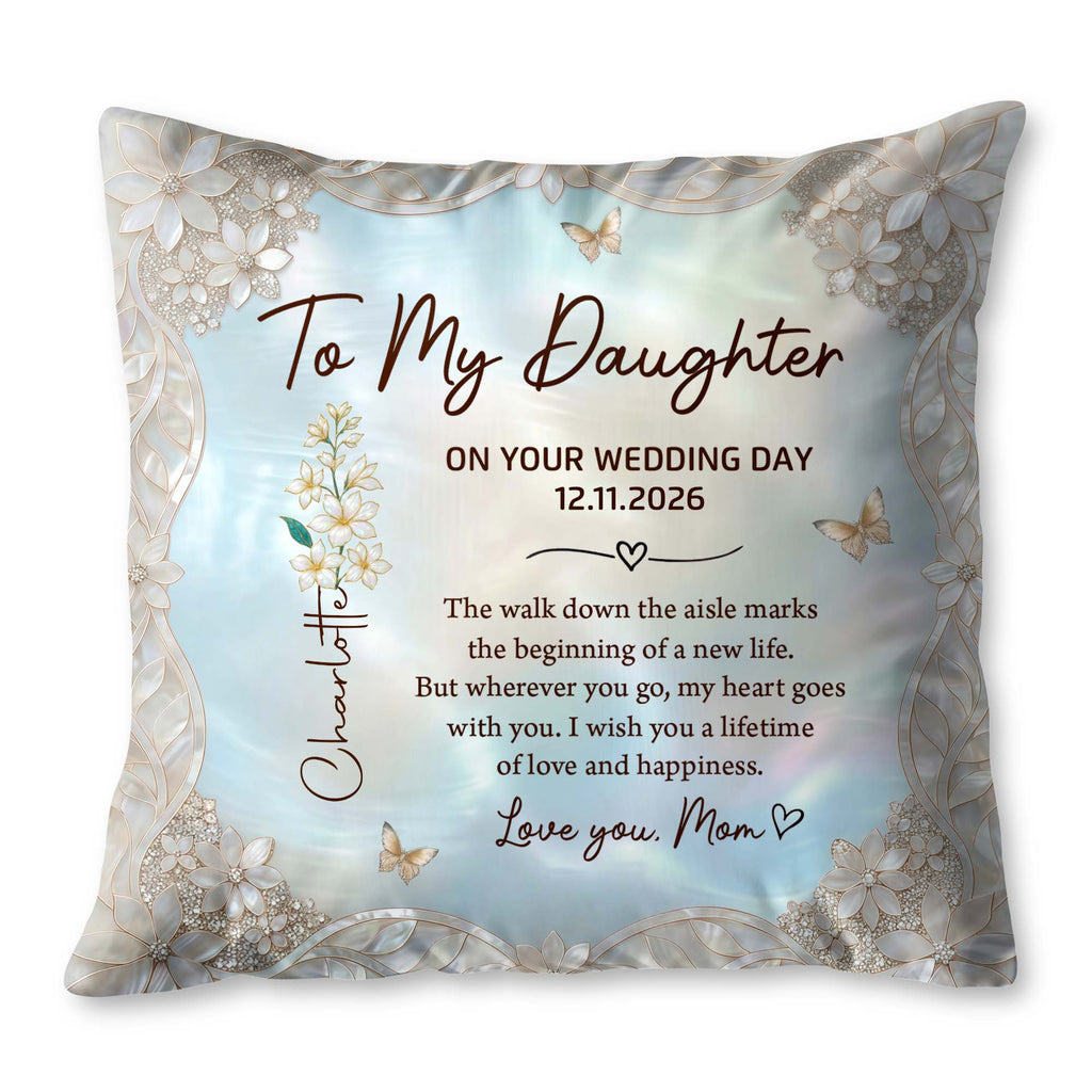Personalized Wedding Day Pillow Gift for Daughter Birth Month Flowers Pillow GradoCreations