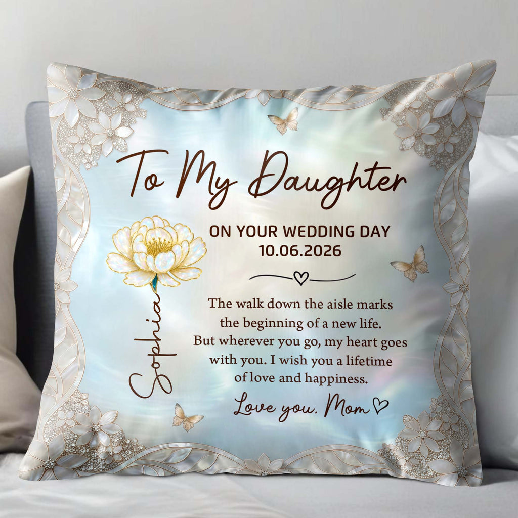 Personalized Wedding Day Pillow Gift for Daughter Birth Month Flowers Pillow GradoCreations