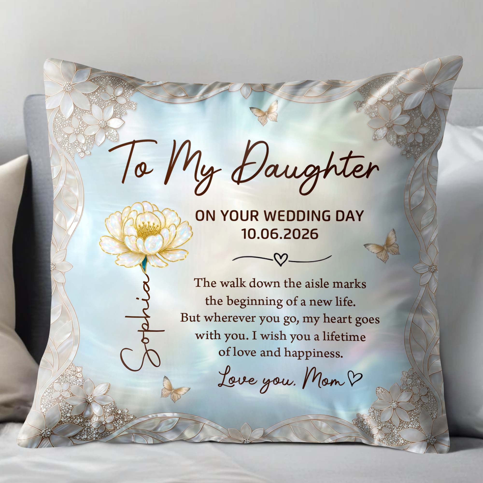 Personalized Wedding Day Pillow Gift for Daughter Birth Month Flowers Pillow GradoCreations