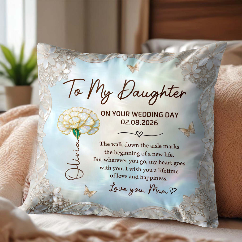 Personalized Wedding Day Pillow Gift for Daughter Birth Month Flowers Pillow GradoCreations