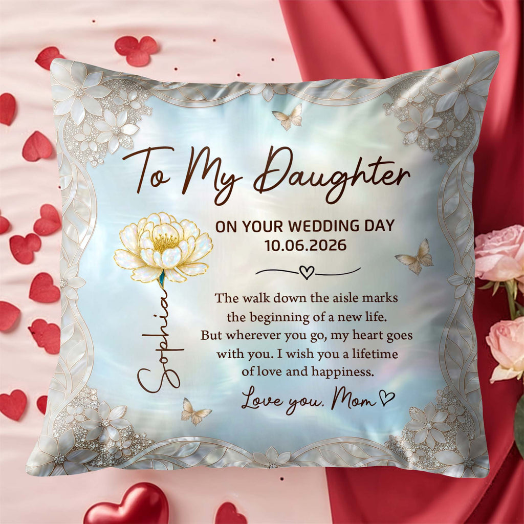 Personalized Wedding Day Pillow Gift for Daughter Birth Month Flowers Pillow GradoCreations