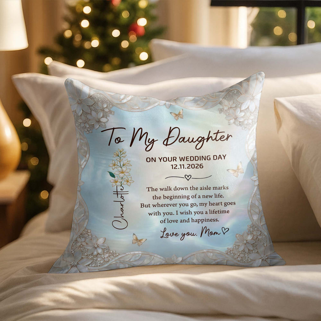 Personalized Wedding Day Pillow Gift for Daughter Birth Month Flowers Pillow GradoCreations