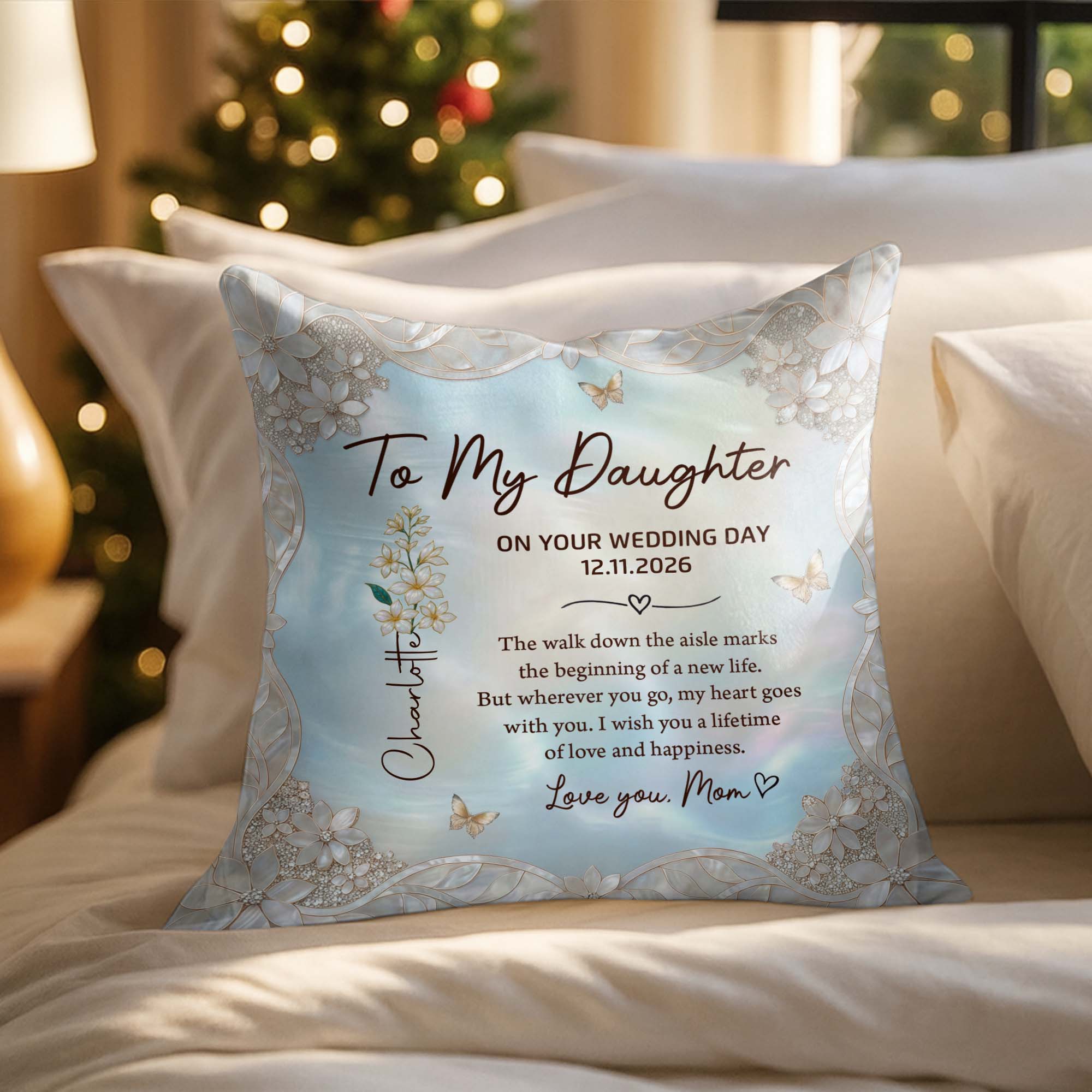 Personalized Wedding Day Pillow Gift for Daughter Birth Month Flowers Pillow GradoCreations