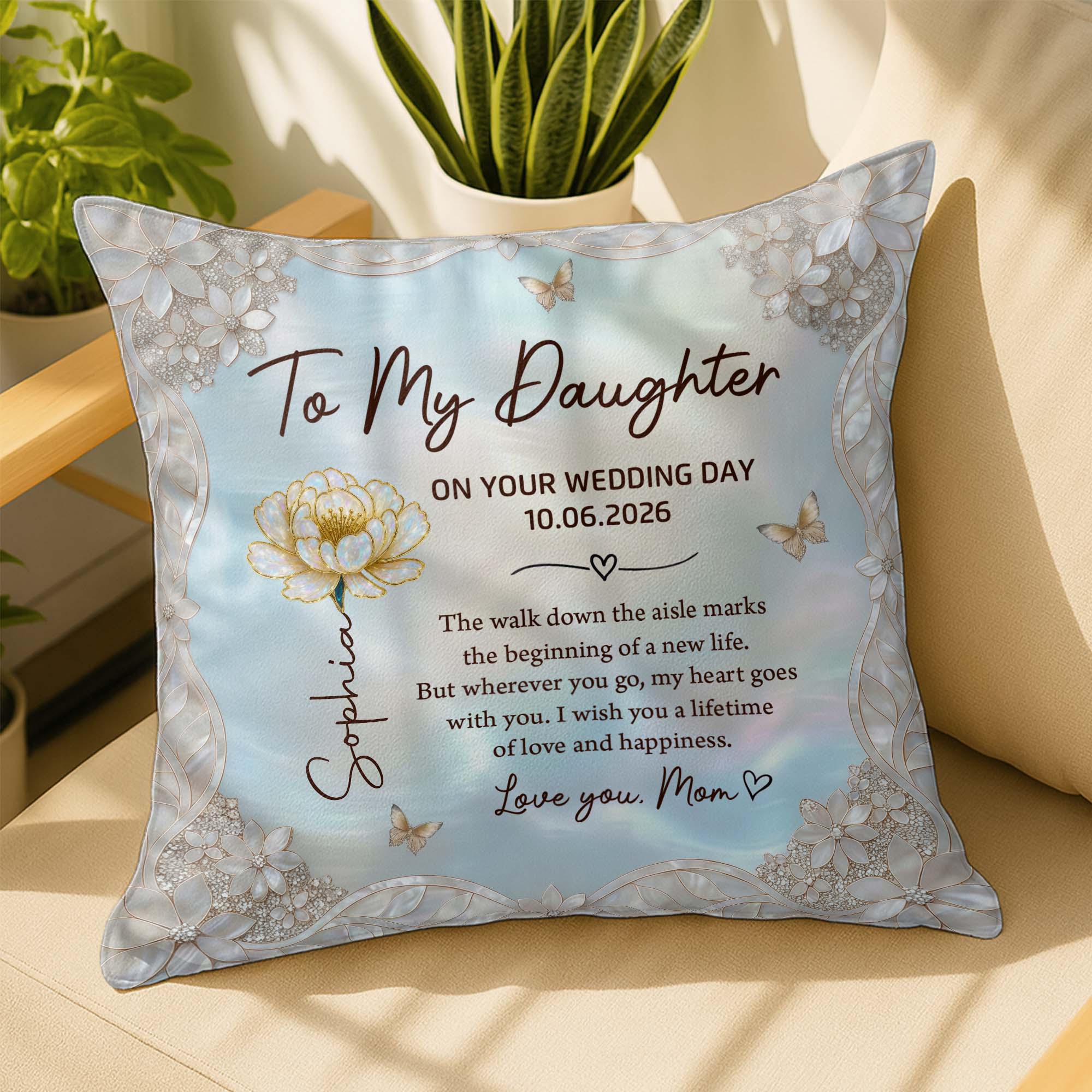 Personalized Wedding Day Pillow Gift for Daughter Birth Month Flowers Pillow GradoCreations