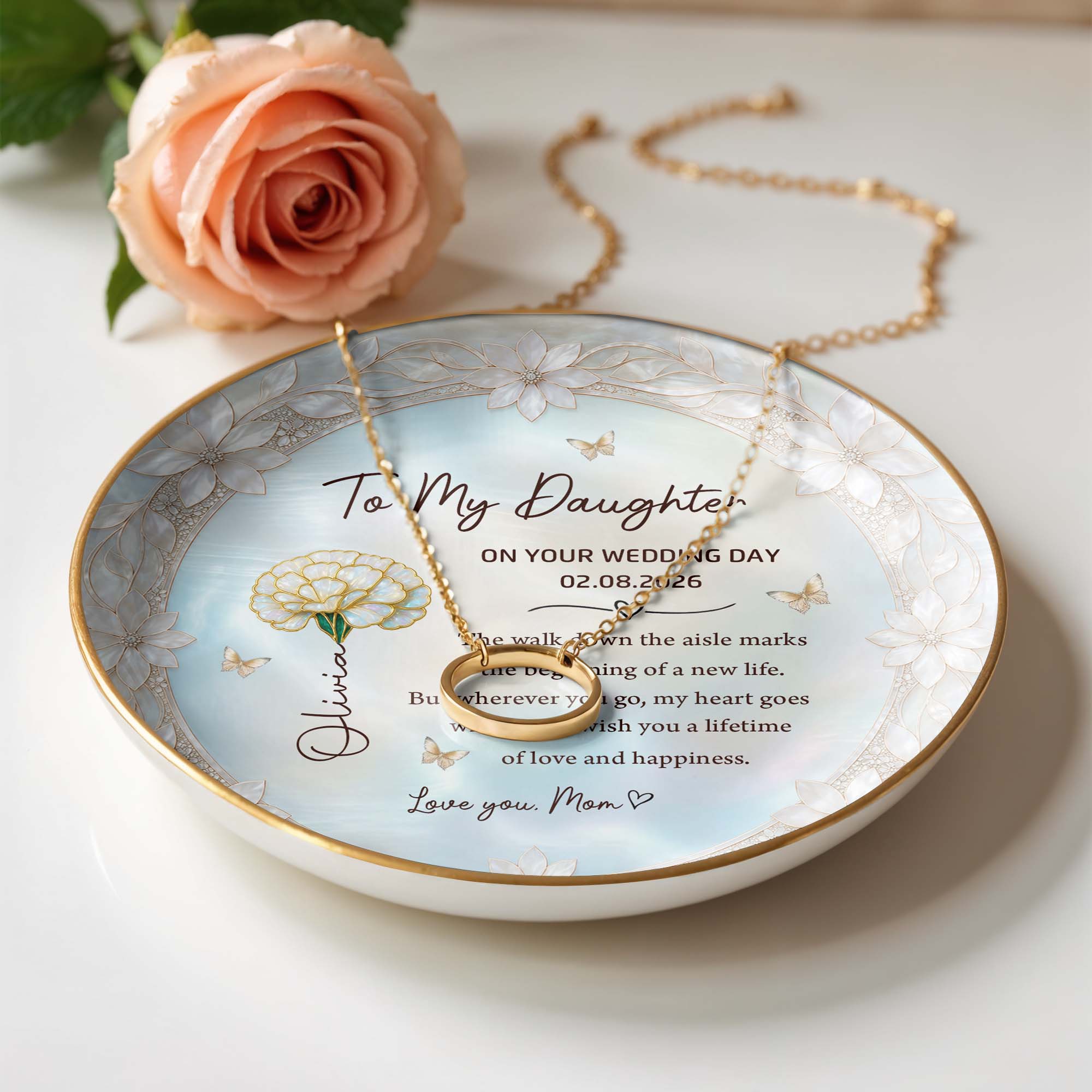 Personalized Ceramic Jewelry Dish Birth Month Flowers Gift for Daughter Jewelry Dish GradoCreations