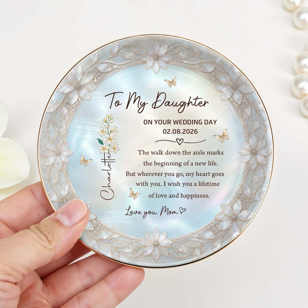 Personalized Ceramic Jewelry Dish Birth Month Flowers Gift for Daughter Jewelry Dish GradoCreations
