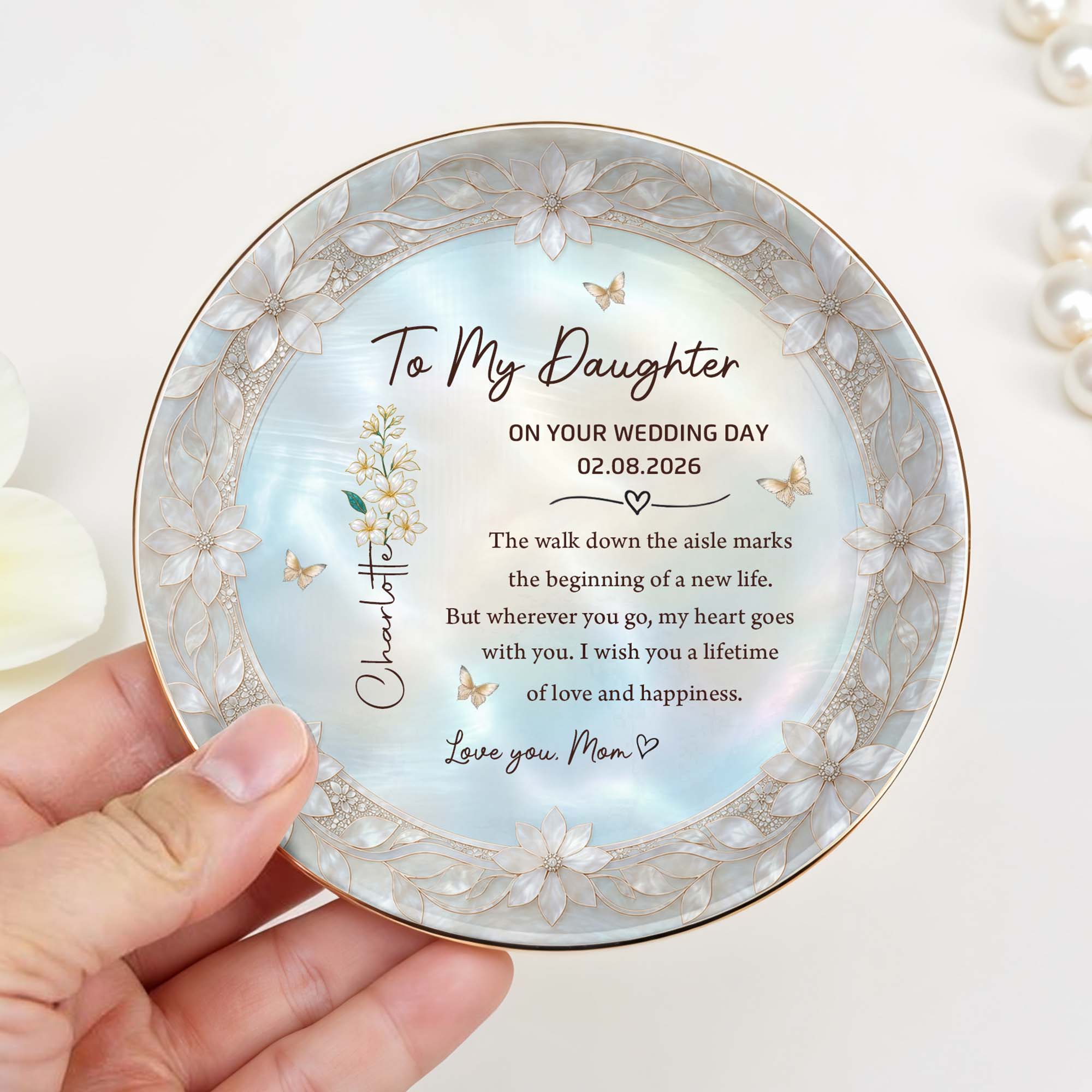 Personalized Ceramic Jewelry Dish Birth Month Flowers Gift for Daughter Jewelry Dish GradoCreations