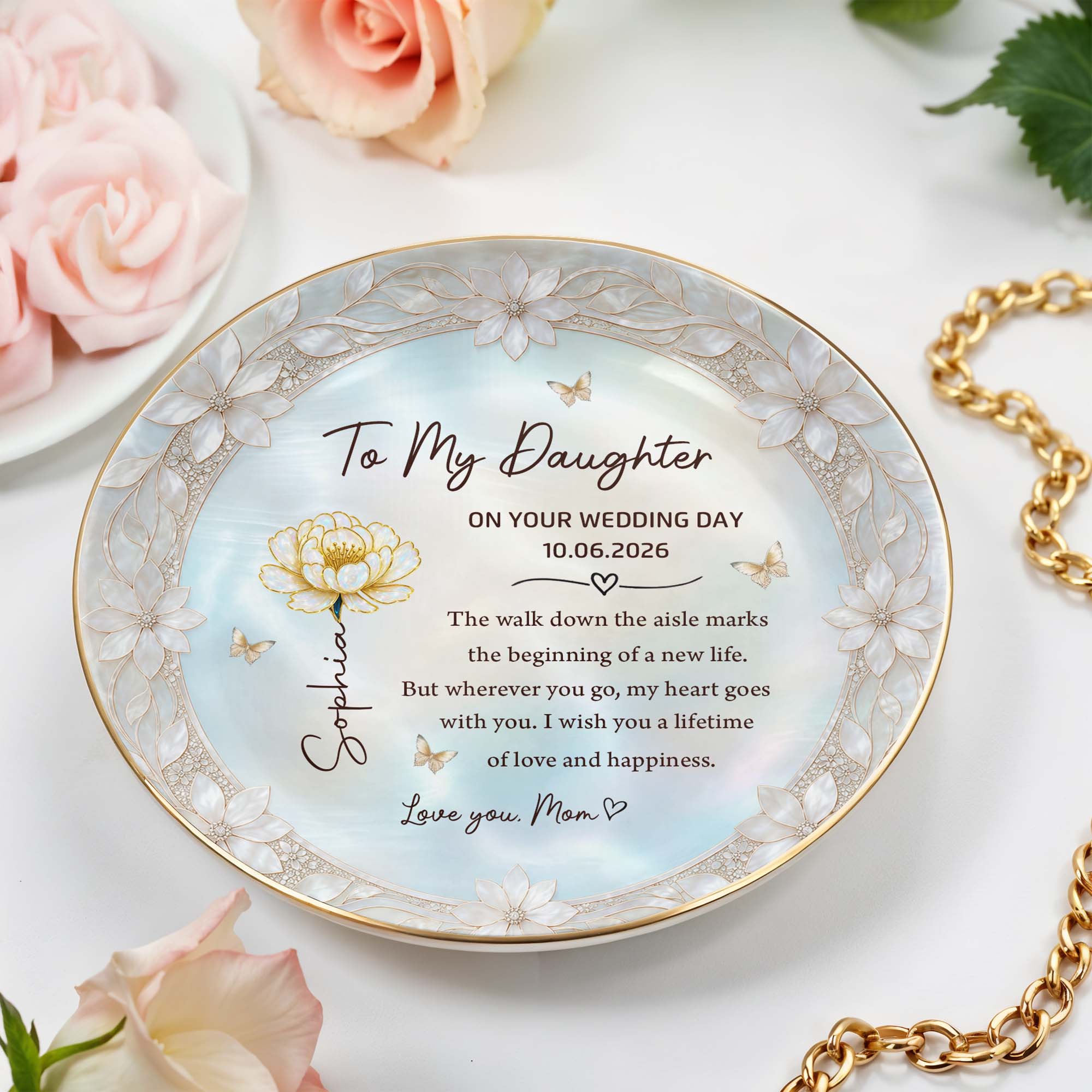 Personalized Ceramic Jewelry Dish Birth Month Flowers Gift for Daughter Jewelry Dish GradoCreations