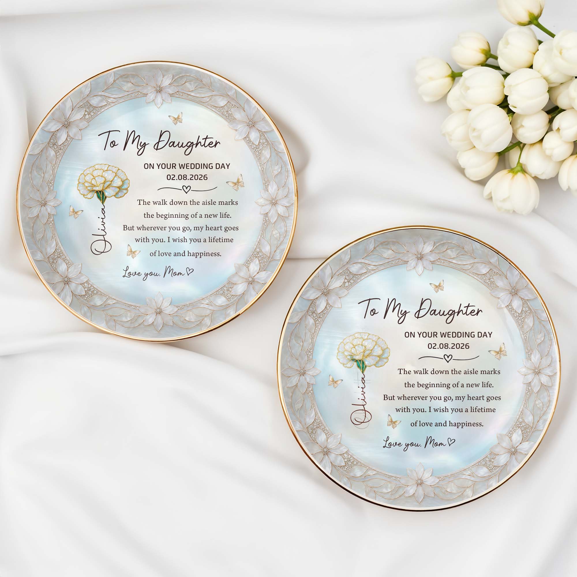 Personalized Ceramic Jewelry Dish Birth Month Flowers Gift for Daughter Jewelry Dish GradoCreations