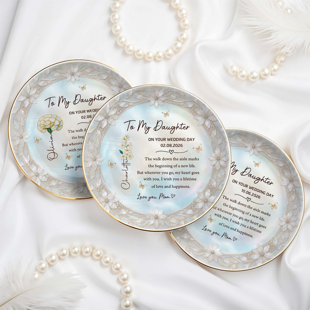 Personalized Ceramic Jewelry Dish Birth Month Flowers Gift for Daughter Jewelry Dish GradoCreations