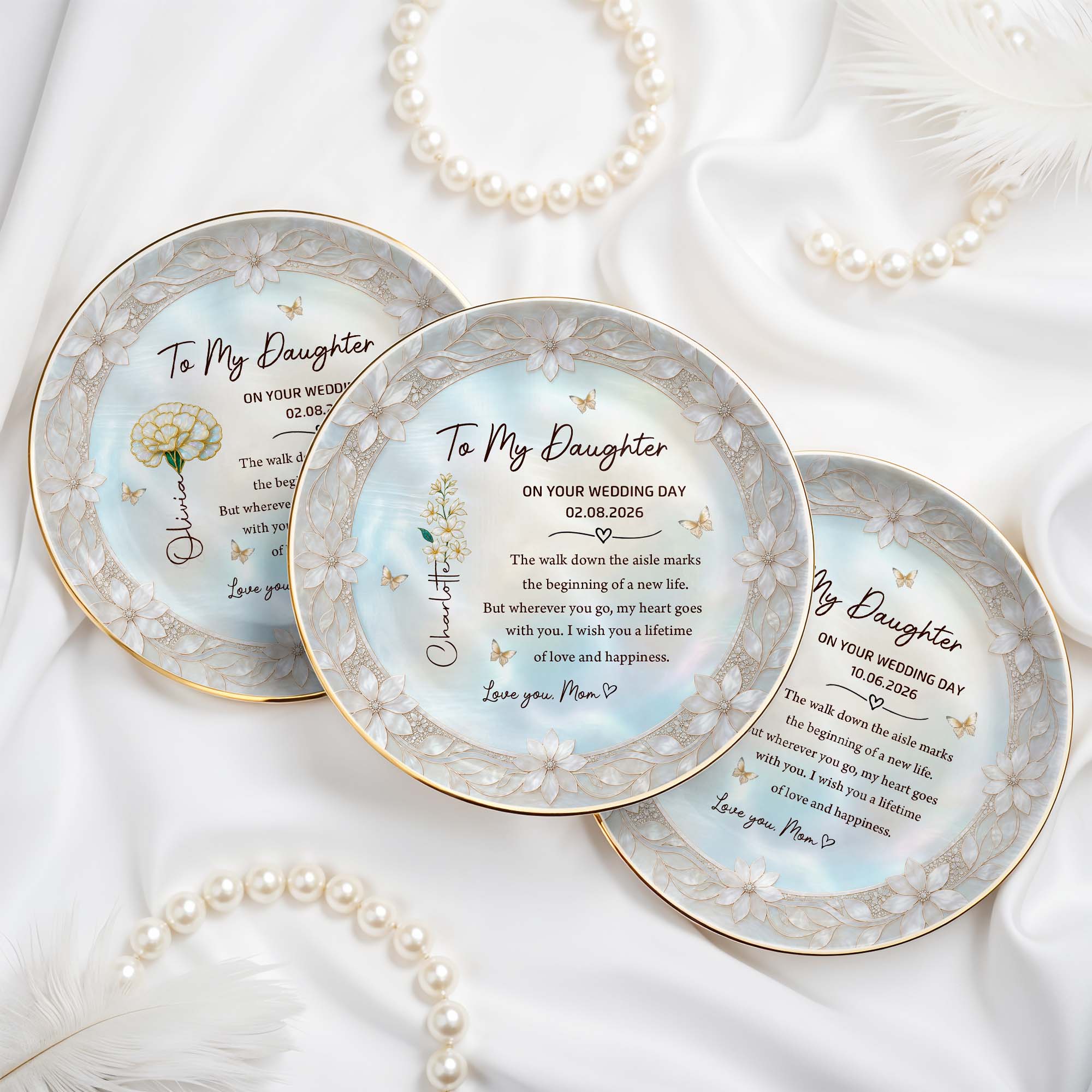 Personalized Ceramic Jewelry Dish Birth Month Flowers Gift for Daughter Jewelry Dish GradoCreations