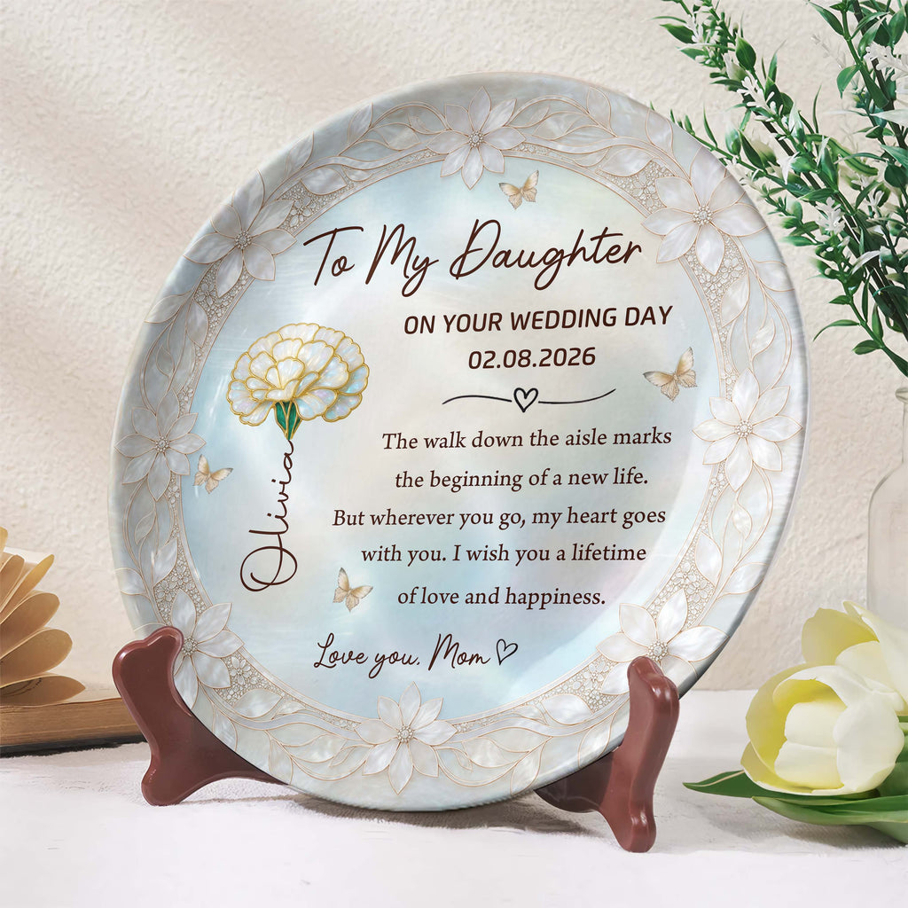 Personalized Ceramic Wedding Plate Gift for Daughter - Flower & Butterfly Ceramic Plate GradoCreations