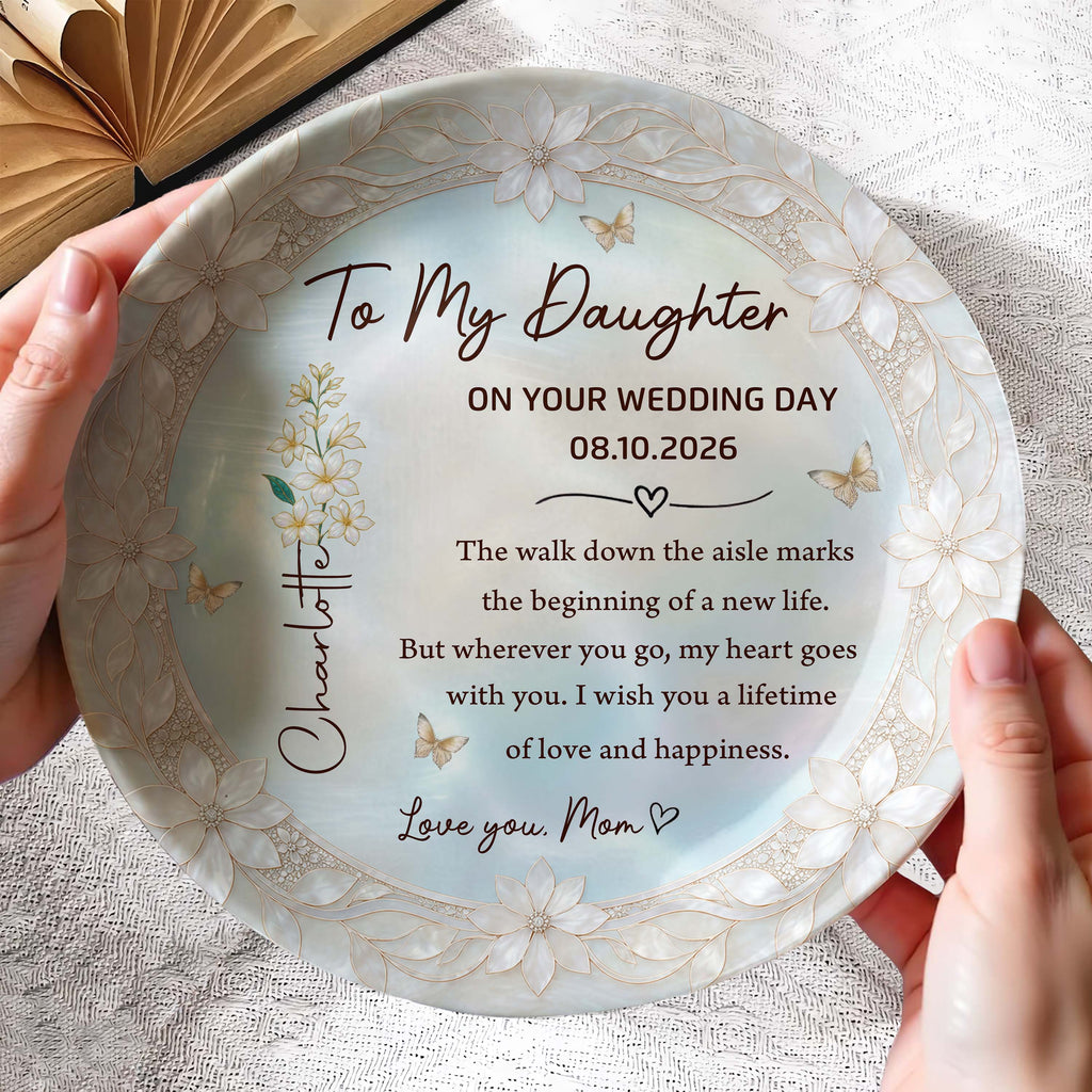 Personalized Ceramic Wedding Plate Gift for Daughter - Flower & Butterfly Ceramic Plate GradoCreations