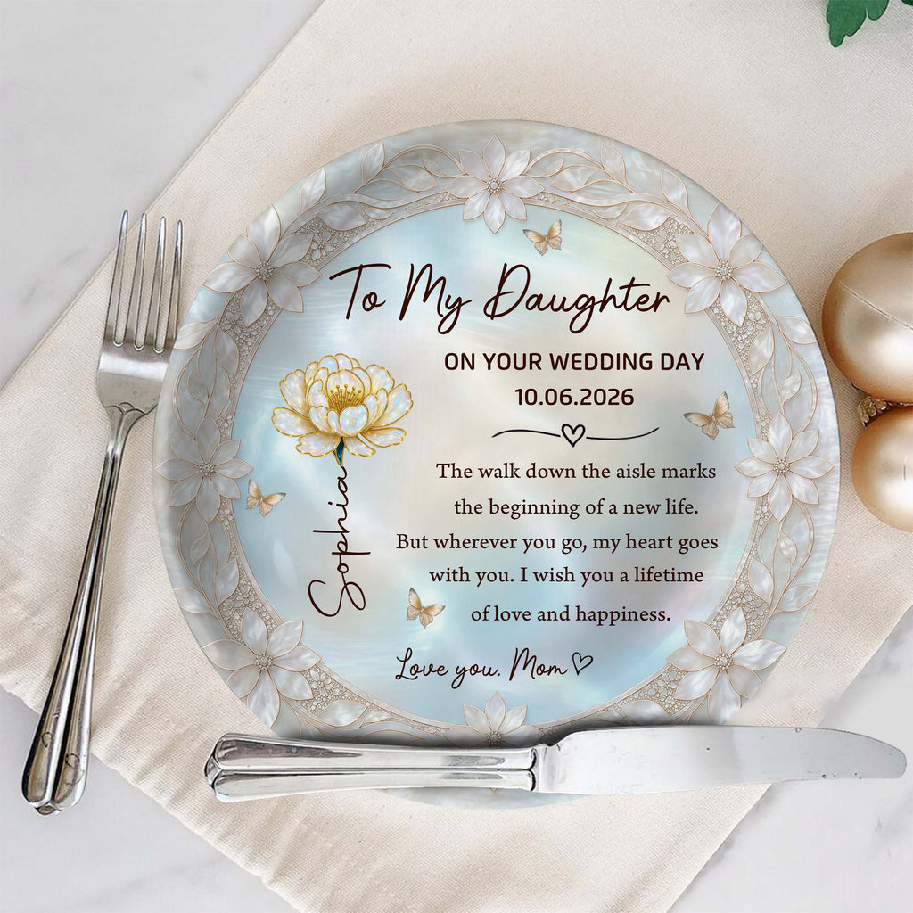 Personalized Ceramic Wedding Plate Gift for Daughter - Flower & Butterfly Ceramic Plate GradoCreations