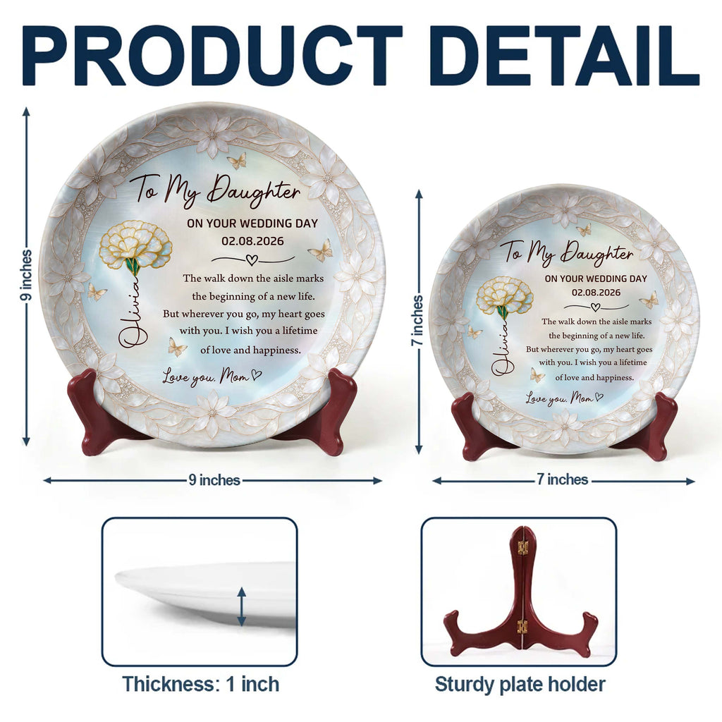 Personalized Ceramic Wedding Plate Gift for Daughter - Flower & Butterfly Ceramic Plate GradoCreations