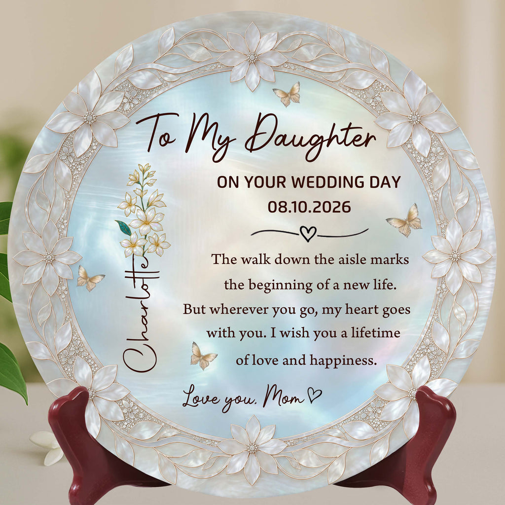 Personalized Ceramic Wedding Plate Gift for Daughter - Flower & Butterfly Ceramic Plate GradoCreations