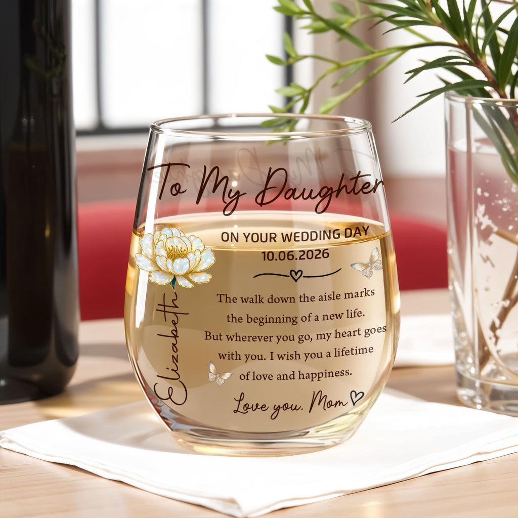 Personalized Stemless Wine Glass Custom Name Gift for Daughter Wedding Day Wine Glasses GradoCreations
