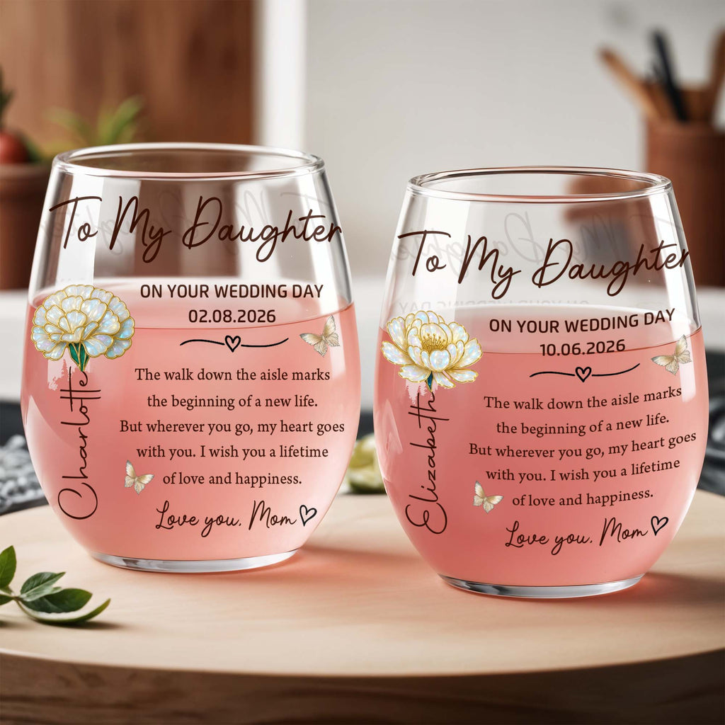 Personalized Stemless Wine Glass Custom Name Gift for Daughter Wedding Day Wine Glasses GradoCreations