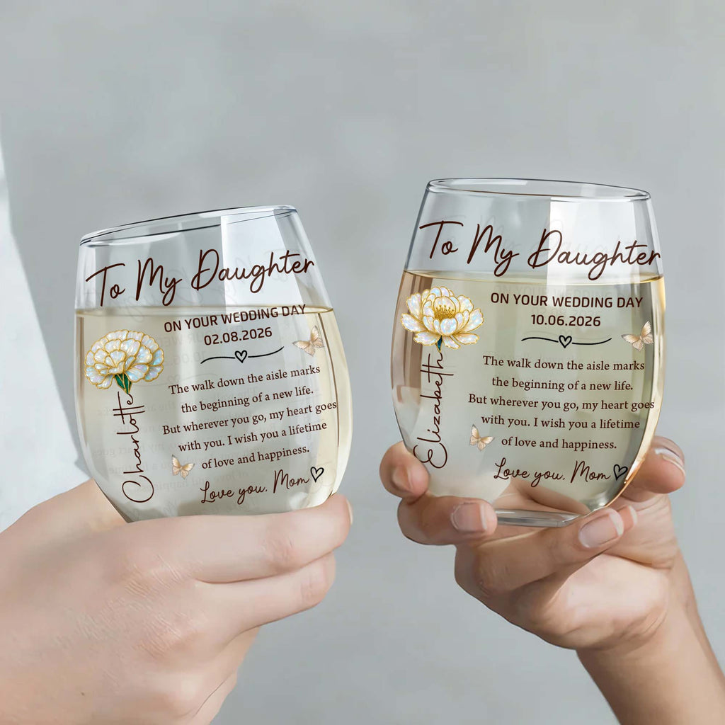 Personalized Stemless Wine Glass Custom Name Gift for Daughter Wedding Day Wine Glasses GradoCreations