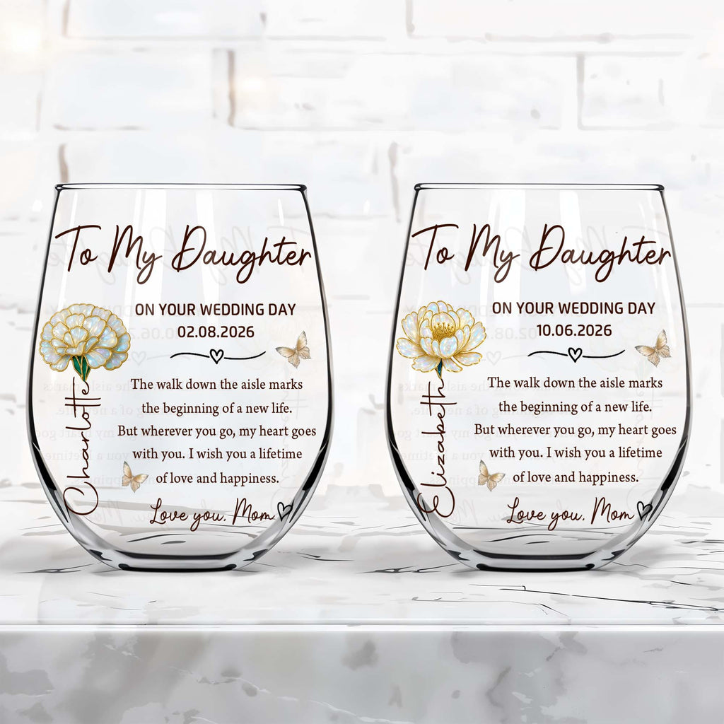 Personalized Stemless Wine Glass Custom Name Gift for Daughter Wedding Day Wine Glasses GradoCreations