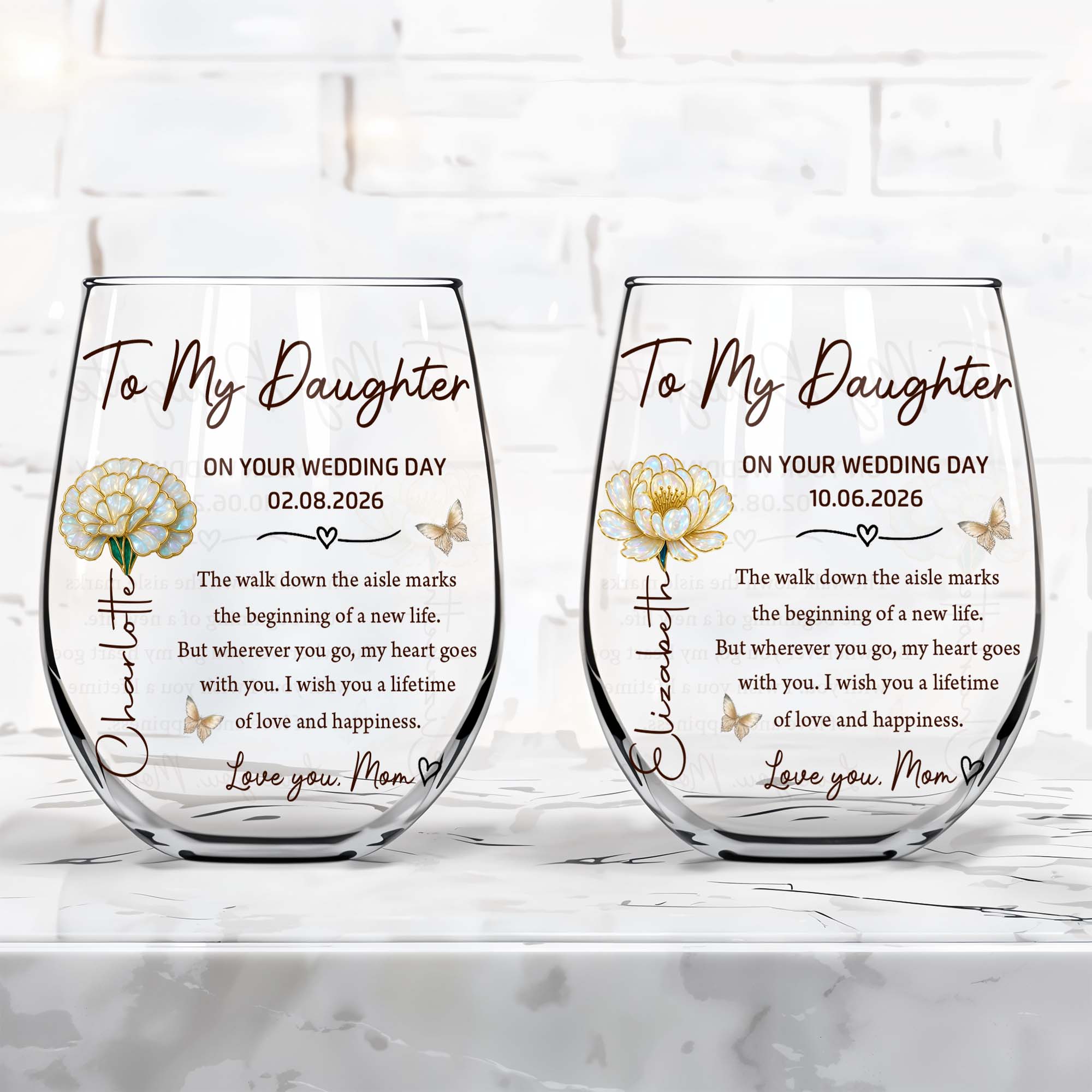 Personalized Stemless Wine Glass Custom Name Gift for Daughter Wedding Day Wine Glasses GradoCreations