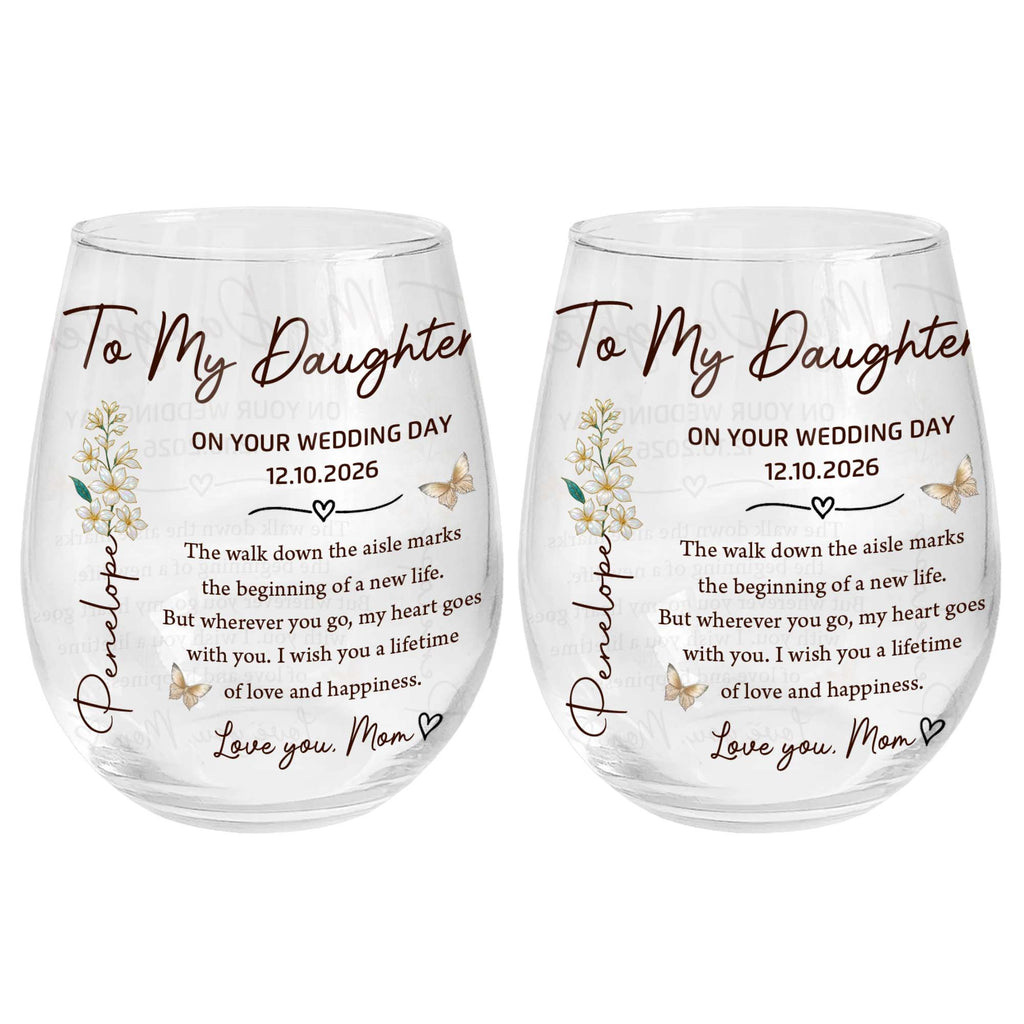 Personalized Stemless Wine Glass Custom Name Gift for Daughter Wedding Day Wine Glasses GradoCreations
