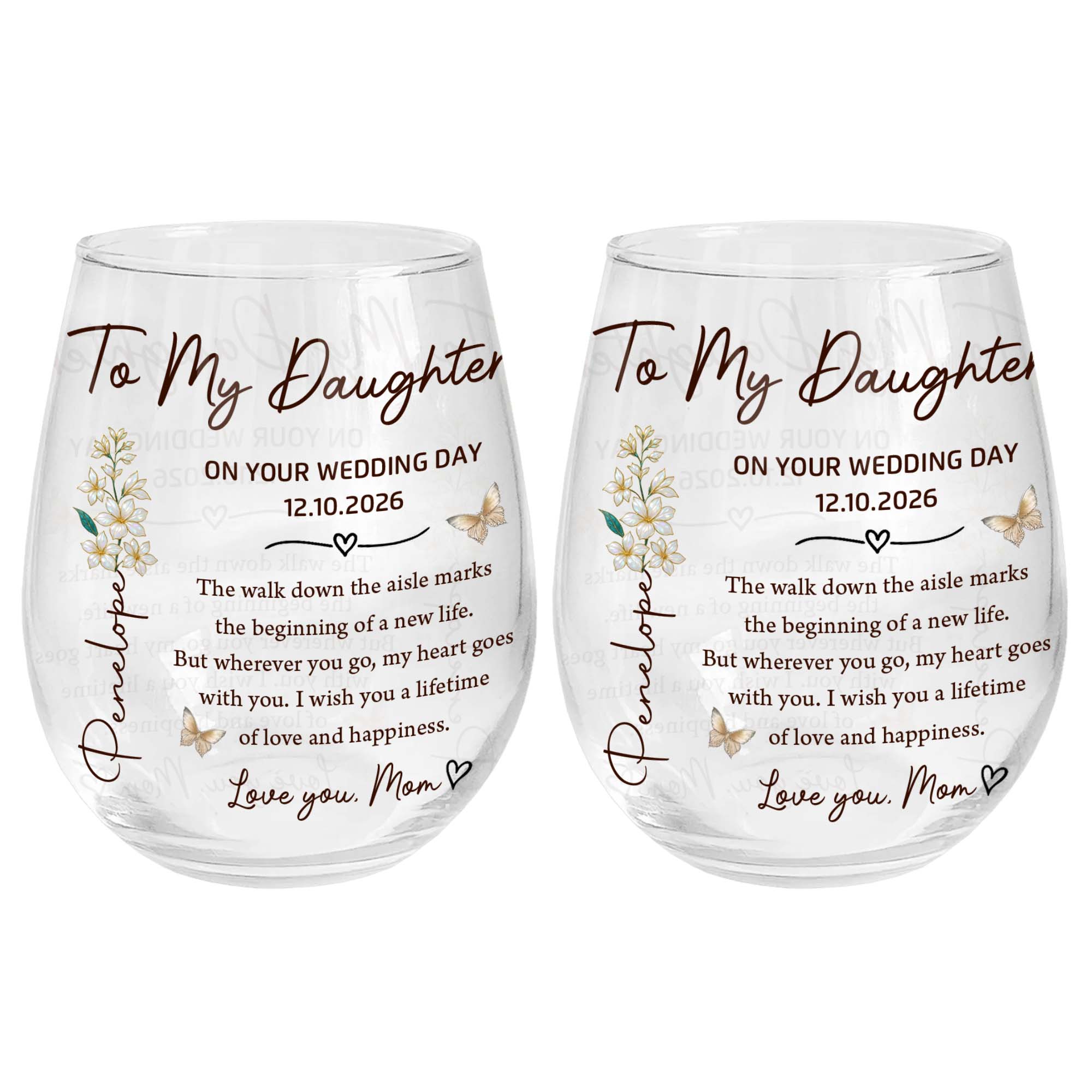 Personalized Stemless Wine Glass Custom Name Gift for Daughter Wedding Day Wine Glasses GradoCreations