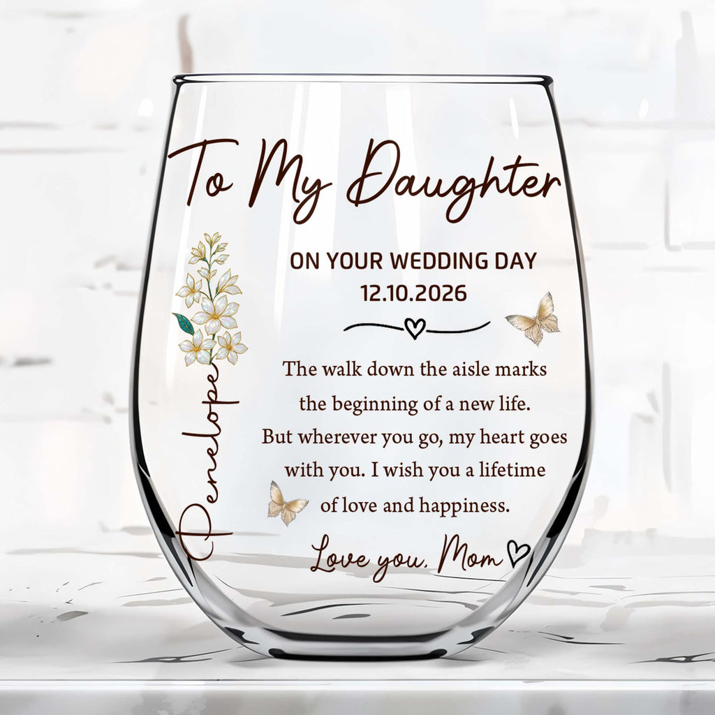 Personalized Stemless Wine Glass Custom Name Gift for Daughter Wedding Day Wine Glasses GradoCreations