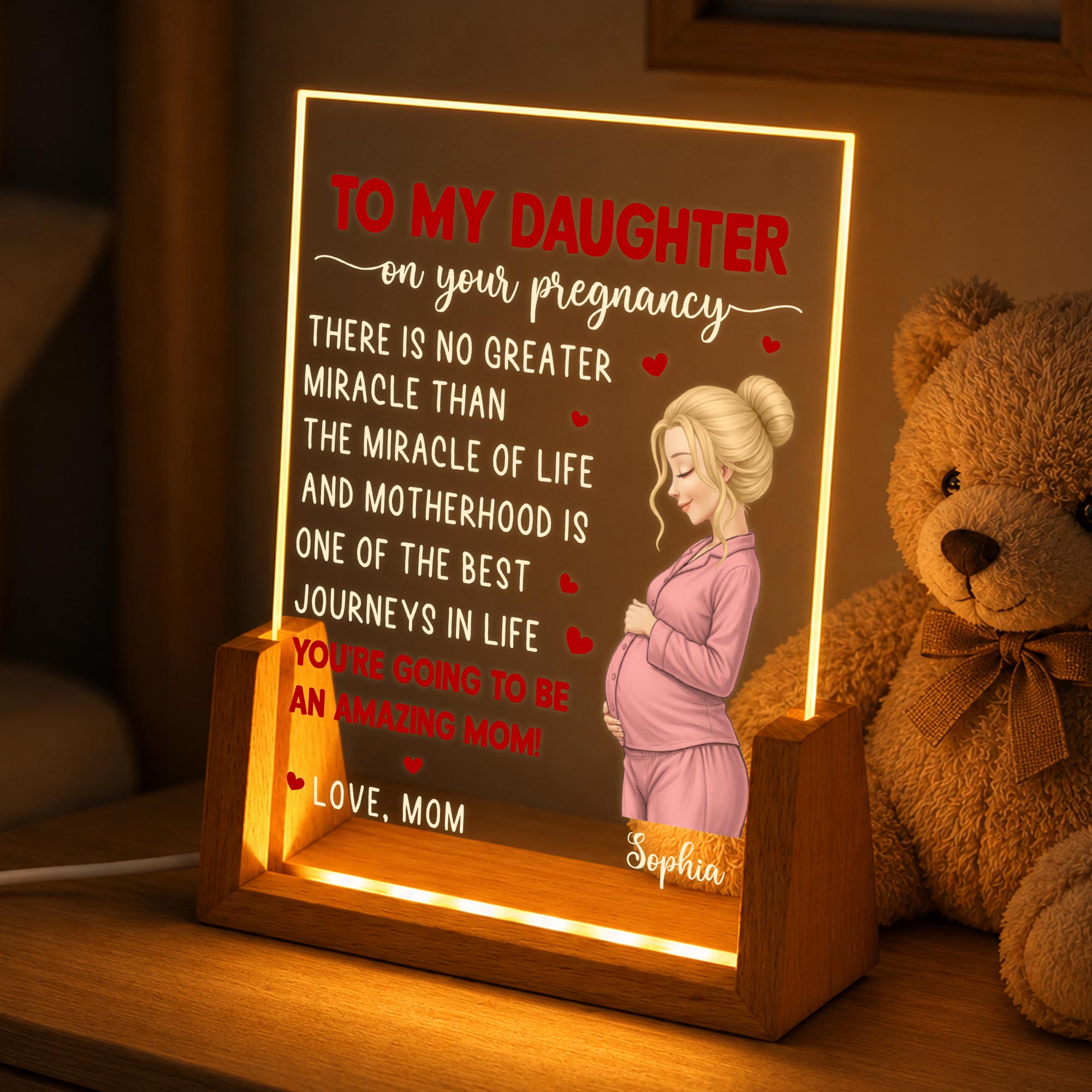 Personalized Acrylic Night Light Custom Gift for Daughter Wood and Acrylic Night Light GradoCreations