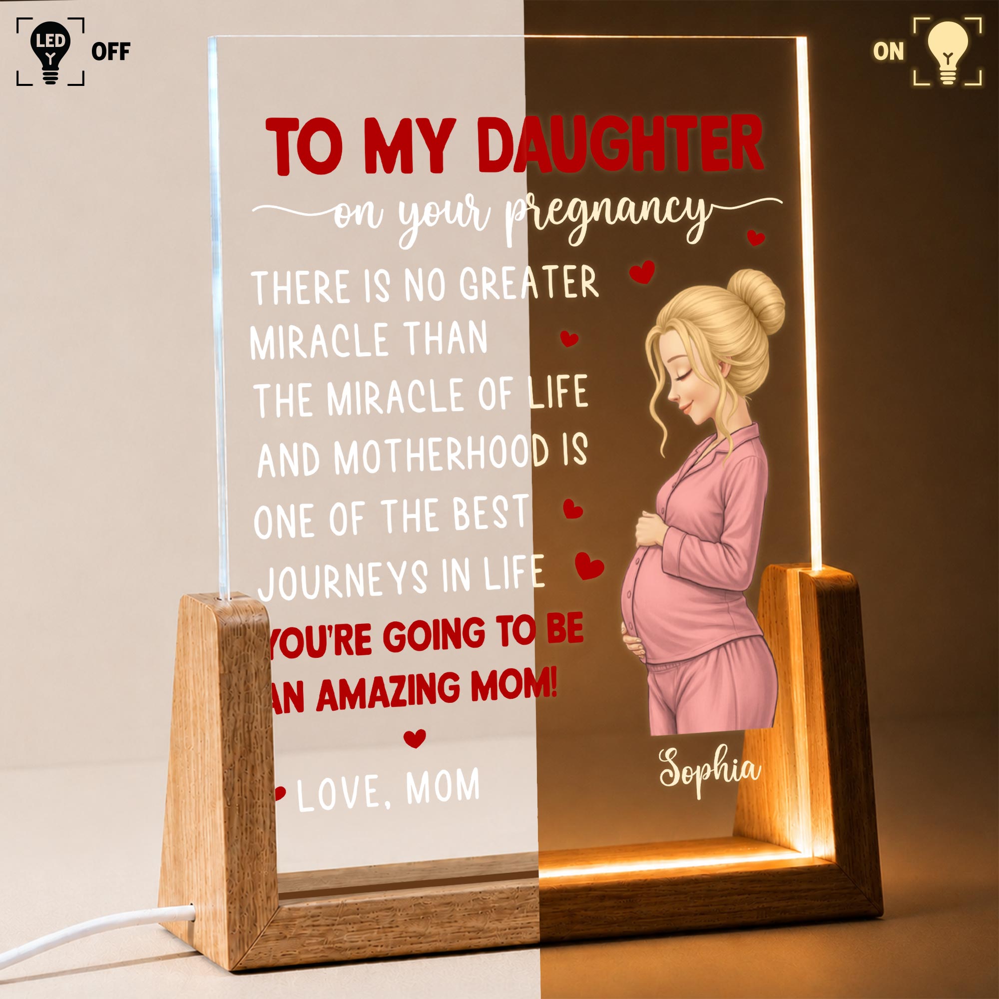 Personalized Acrylic Night Light Custom Gift for Daughter Wood and Acrylic Night Light GradoCreations