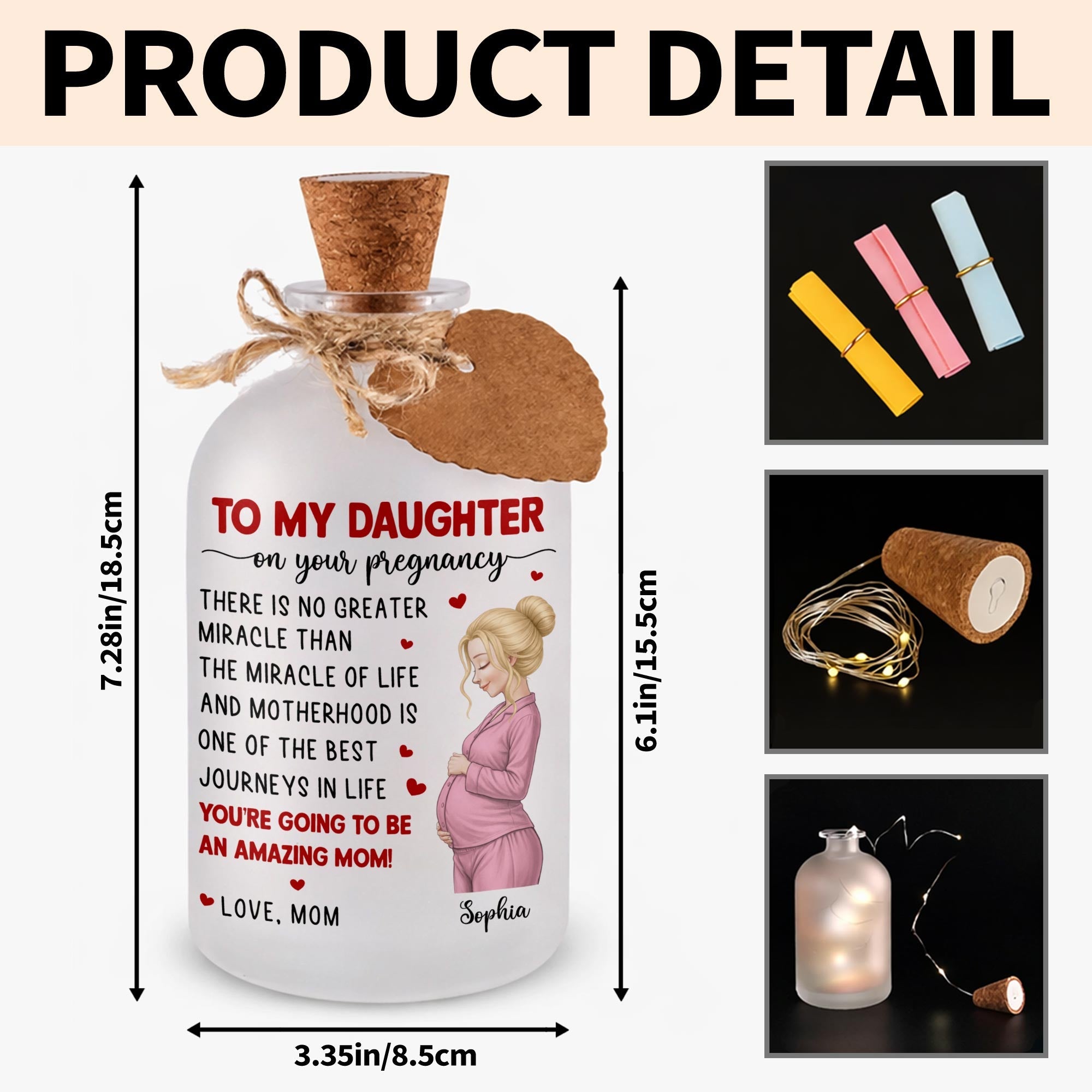 Personalized Frosted Short Bottle Light Custom Name Gift for Daughter Short Bottle Light GradoCreations