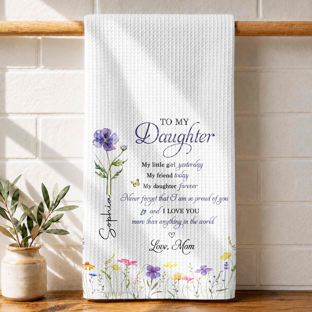 Personalized Kitchen Towel Birth Month Flowers Gift for Daughter