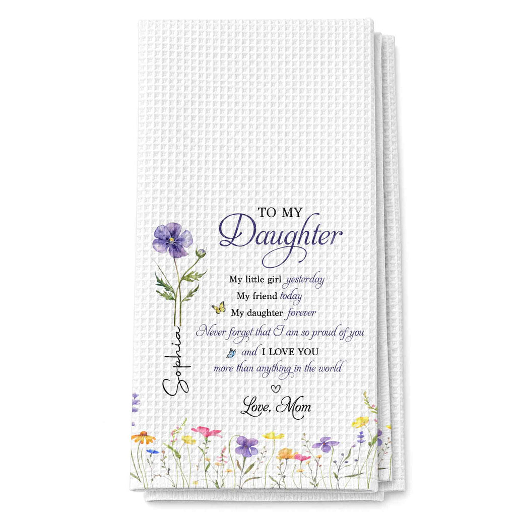 Personalized Kitchen Towel Birth Month Flowers Gift for Daughter