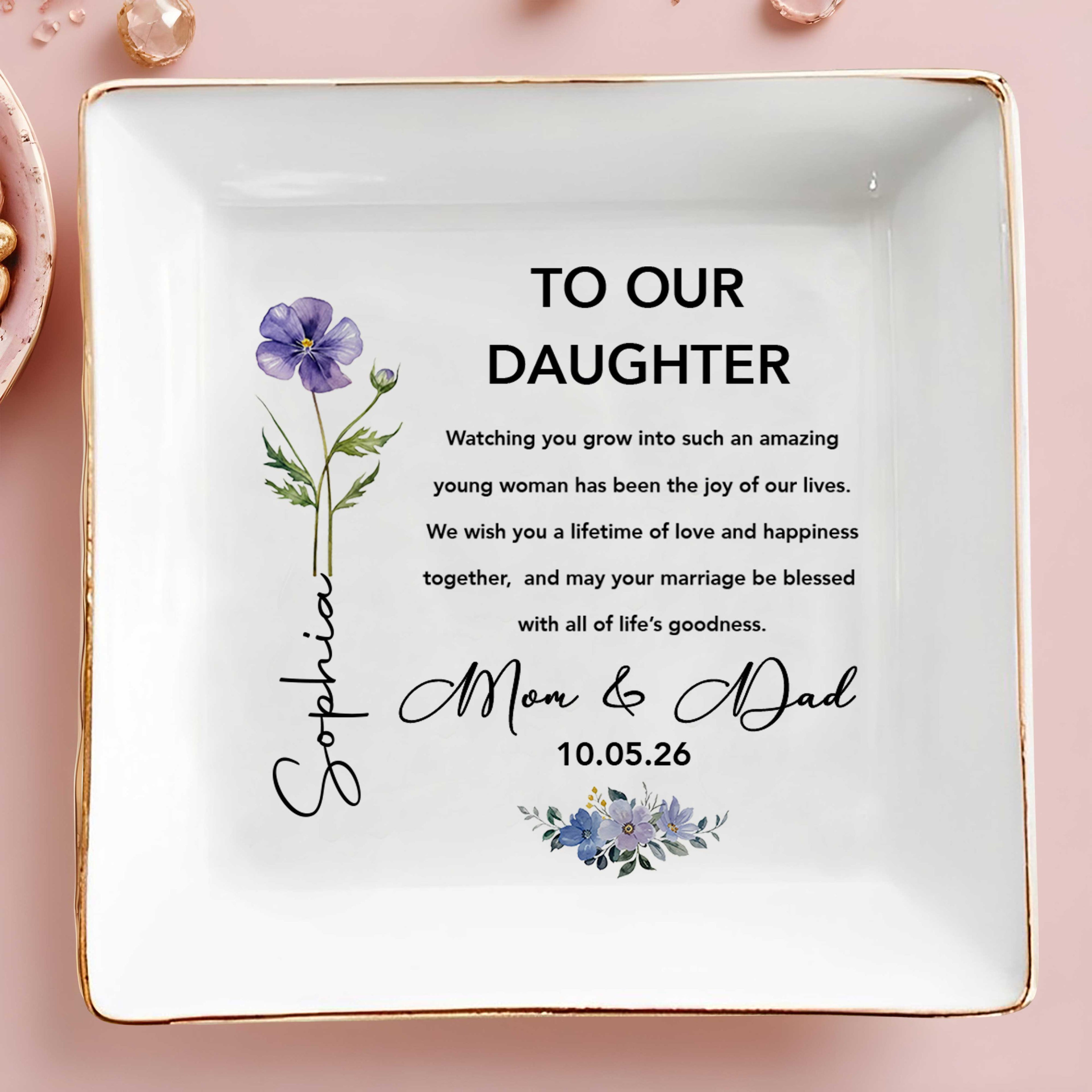 Personalized Jewelry Dish Custom Gift for Daughter Square Ceramic Jewelry Dish GradoCreations