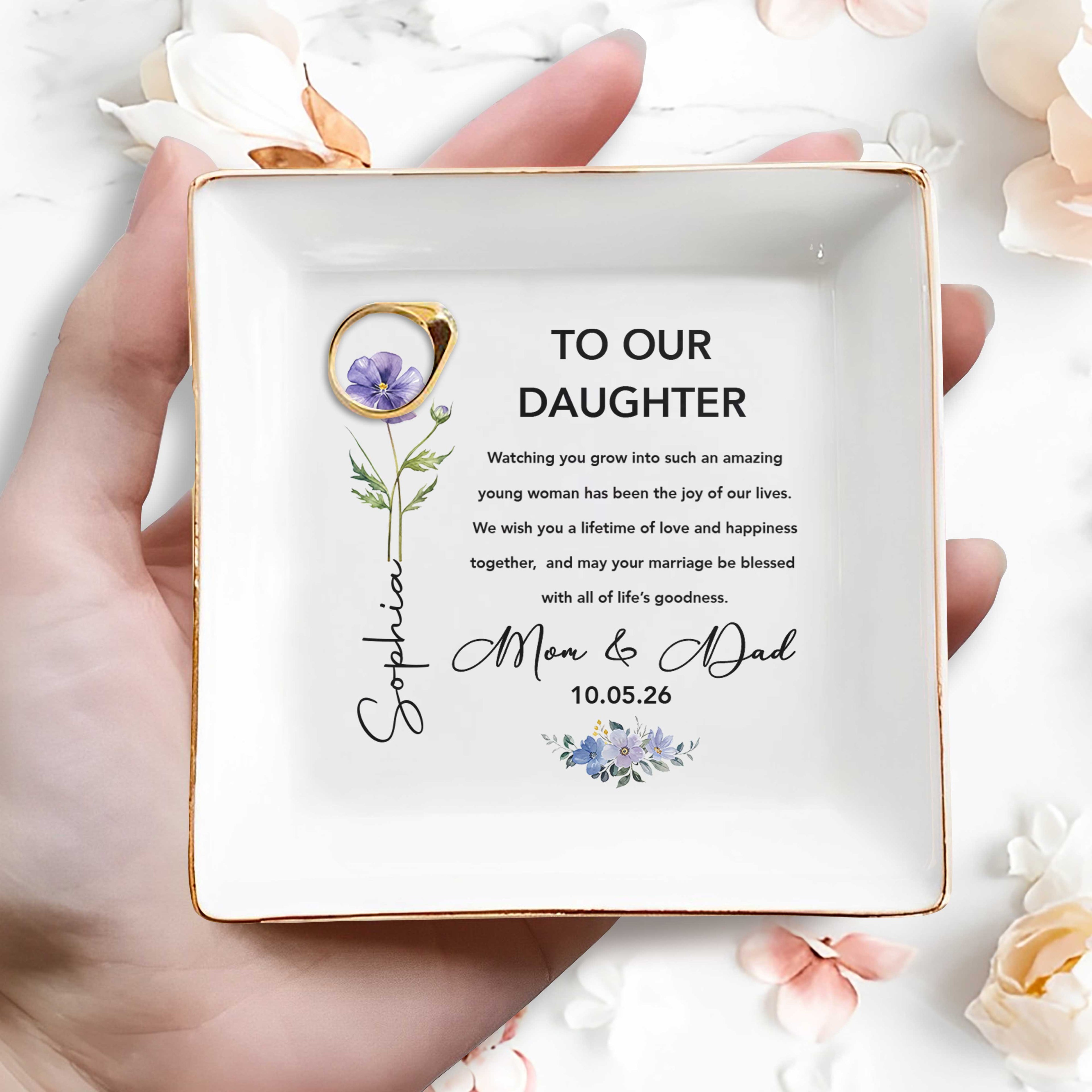 Personalized Jewelry Dish Custom Gift for Daughter Square Ceramic Jewelry Dish GradoCreations