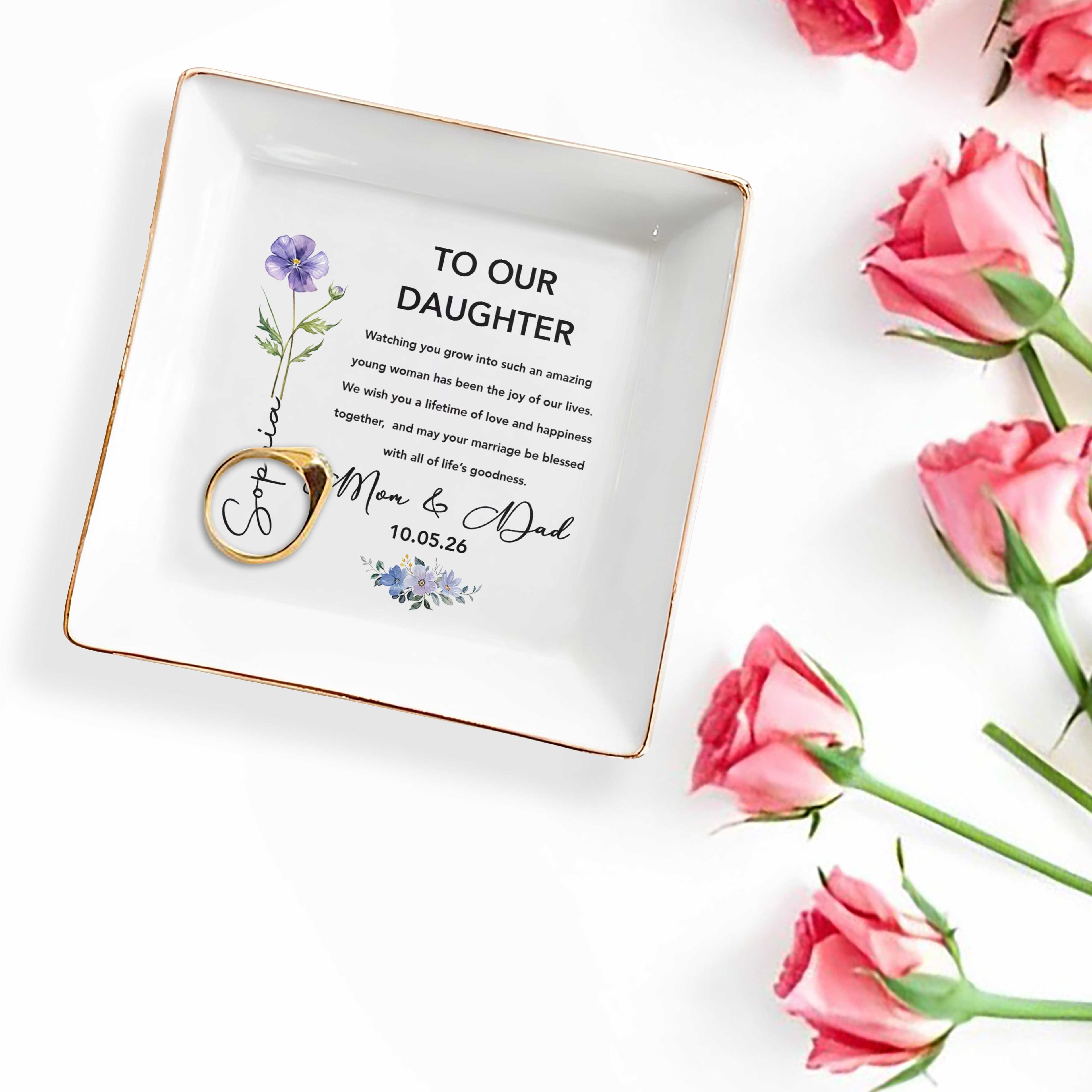 Personalized Jewelry Dish Custom Gift for Daughter Square Ceramic Jewelry Dish GradoCreations