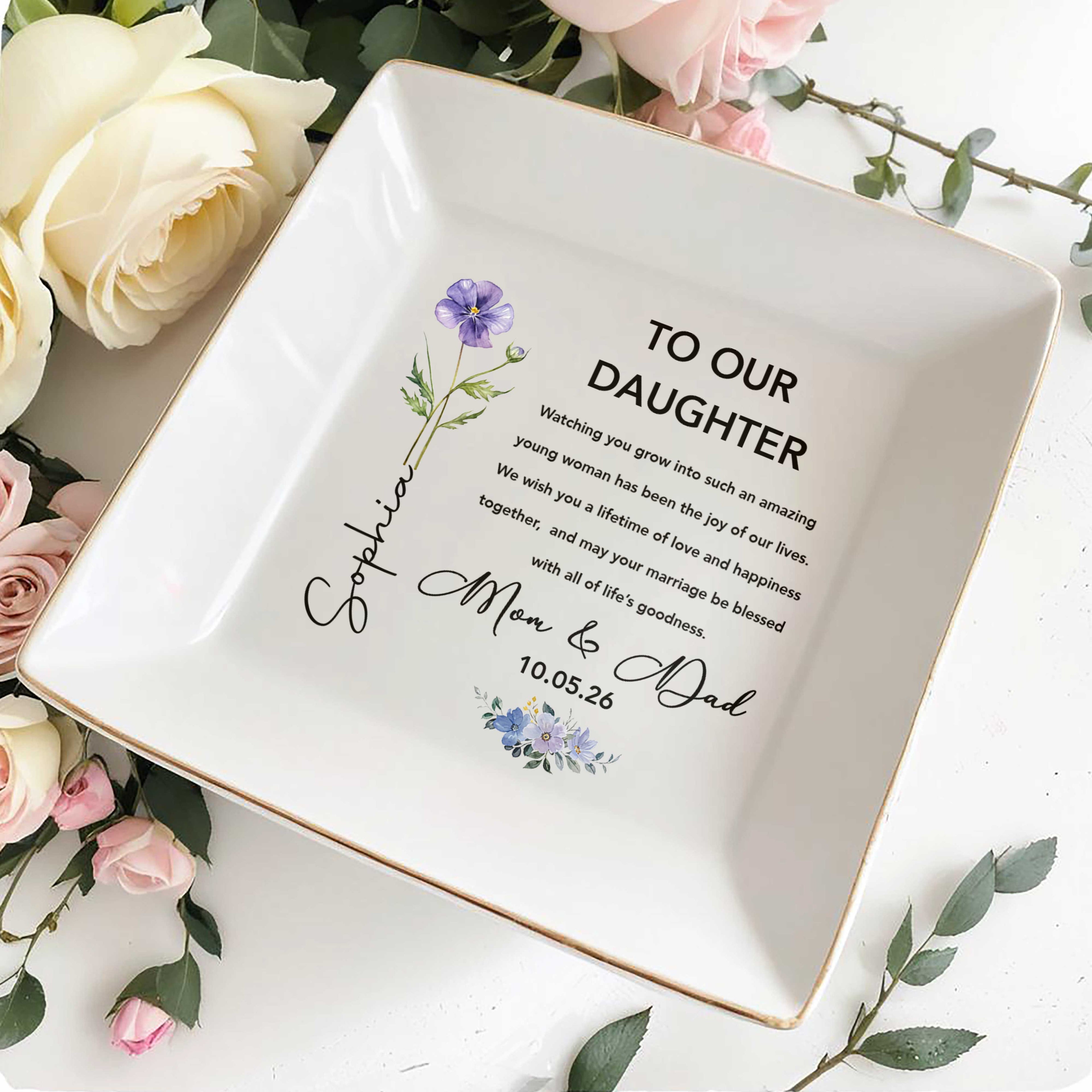 Personalized Jewelry Dish Custom Gift for Daughter Square Ceramic Jewelry Dish GradoCreations