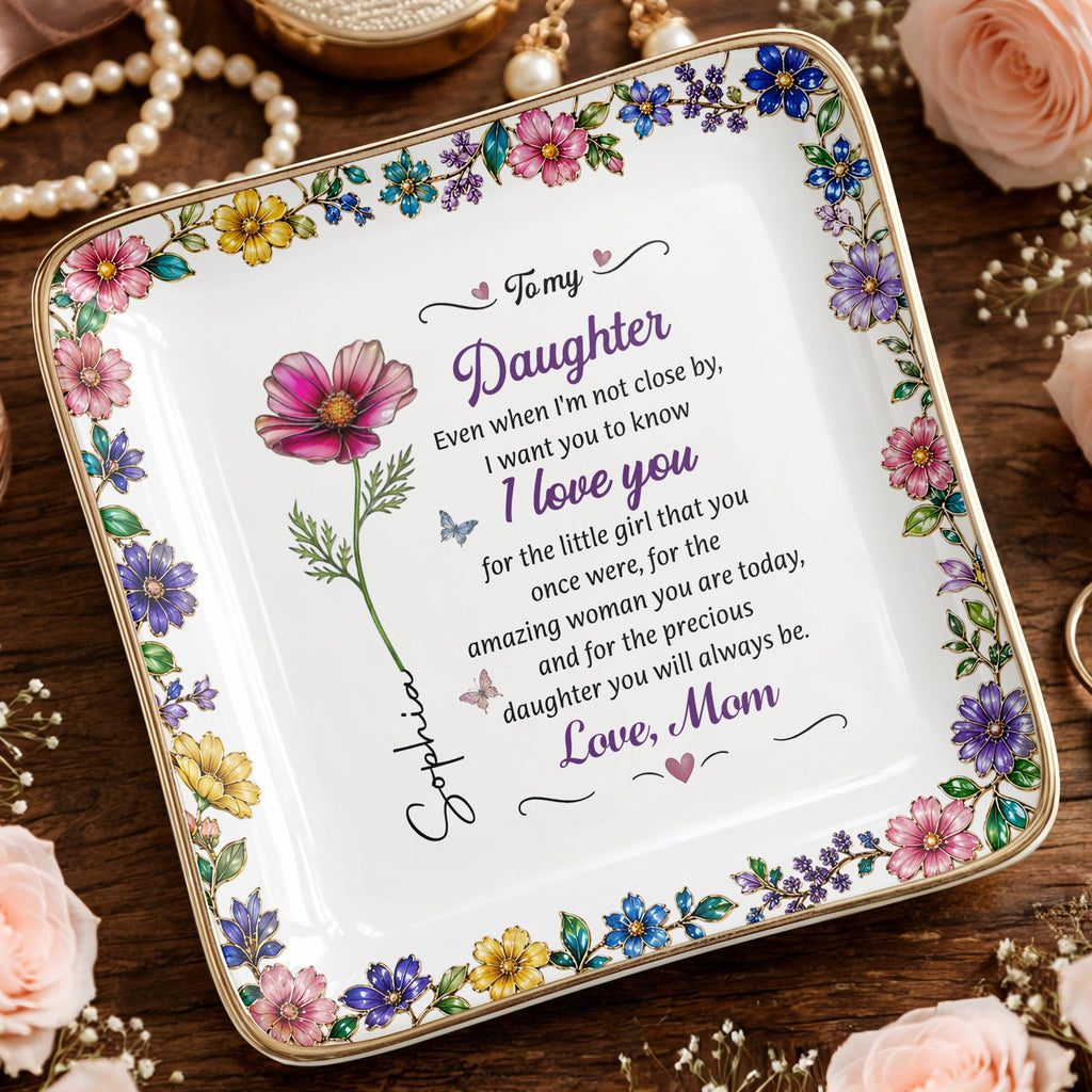 Personalized Ceramic Jewelry Dish Custom Birth Month Flower Gift for Daughter Jewelry Dish GradoCreations