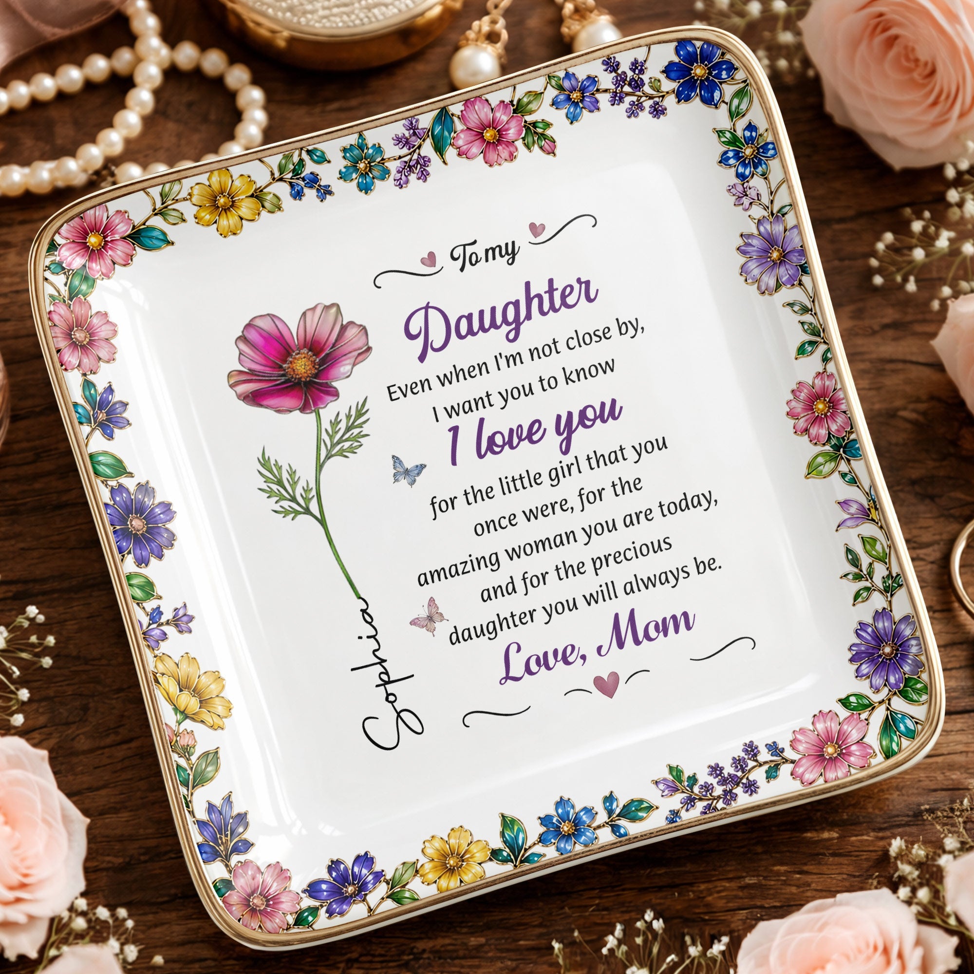 Personalized Ceramic Jewelry Dish Custom Birth Month Flower Gift for Daughter Jewelry Dish GradoCreations
