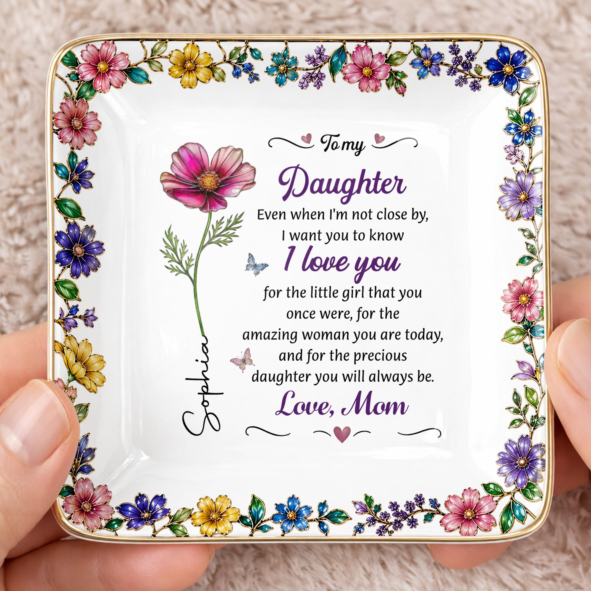 Personalized Ceramic Jewelry Dish Custom Birth Month Flower Gift for Daughter Jewelry Dish GradoCreations