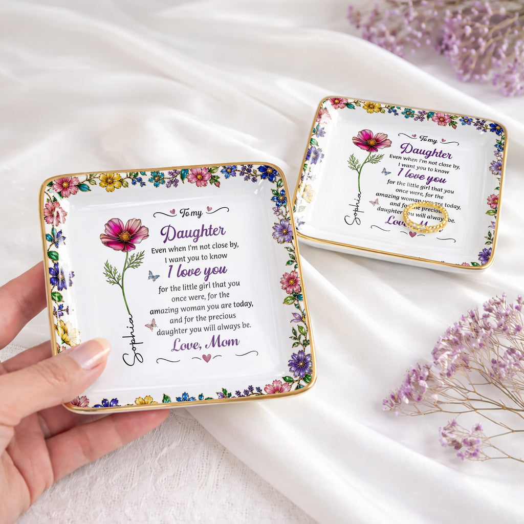 Personalized Ceramic Jewelry Dish Custom Birth Month Flower Gift for Daughter Jewelry Dish GradoCreations