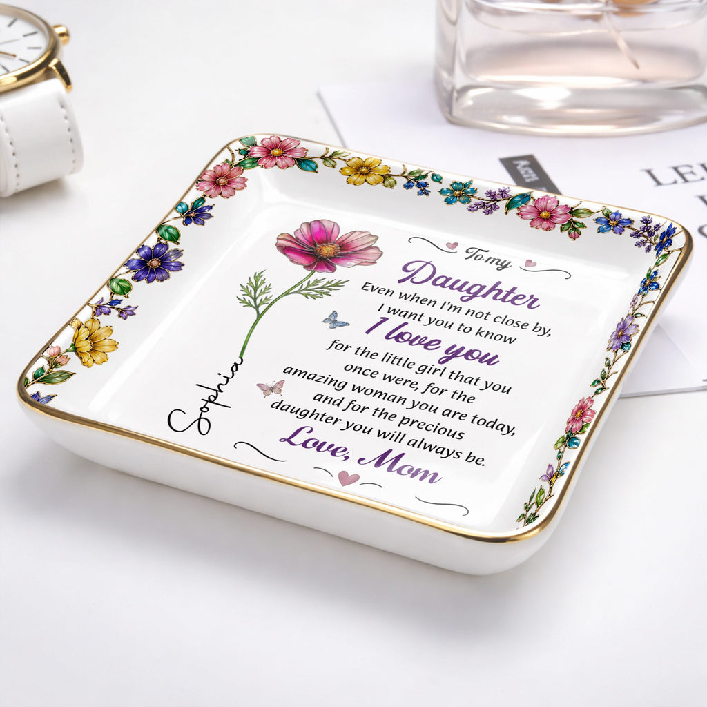 Personalized Ceramic Jewelry Dish Custom Birth Month Flower Gift for Daughter Jewelry Dish GradoCreations