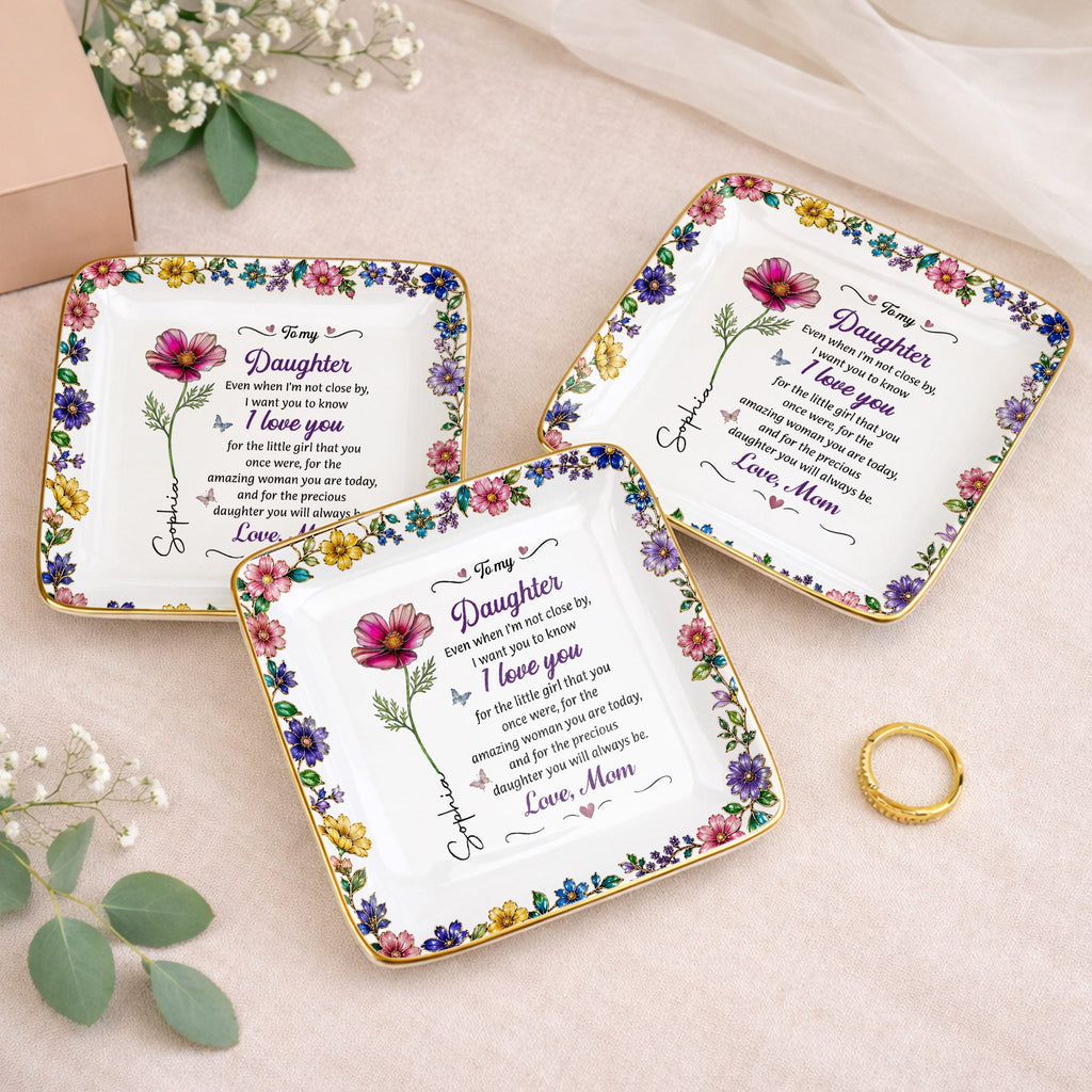 Personalized Ceramic Jewelry Dish Custom Birth Month Flower Gift for Daughter Jewelry Dish GradoCreations
