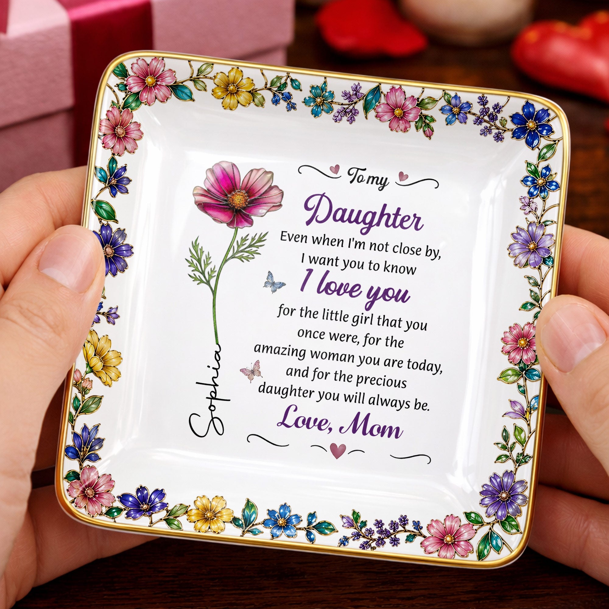 Personalized Ceramic Jewelry Dish Custom Birth Month Flower Gift for Daughter Jewelry Dish GradoCreations
