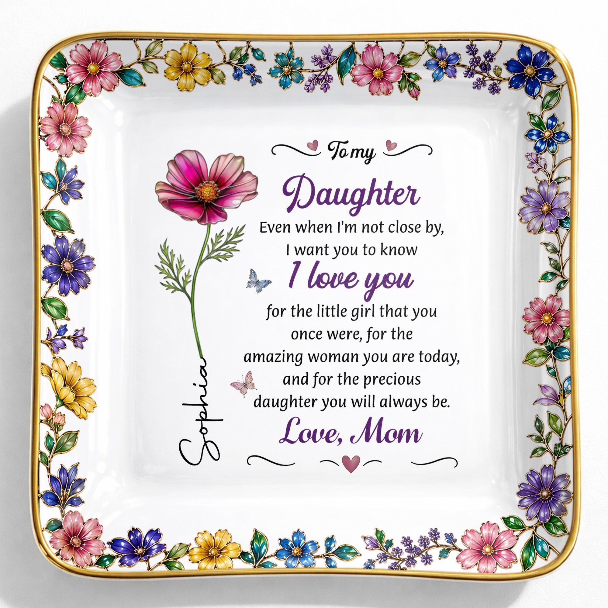 Personalized Ceramic Jewelry Dish Custom Birth Month Flower Gift for Daughter Jewelry Dish GradoCreations