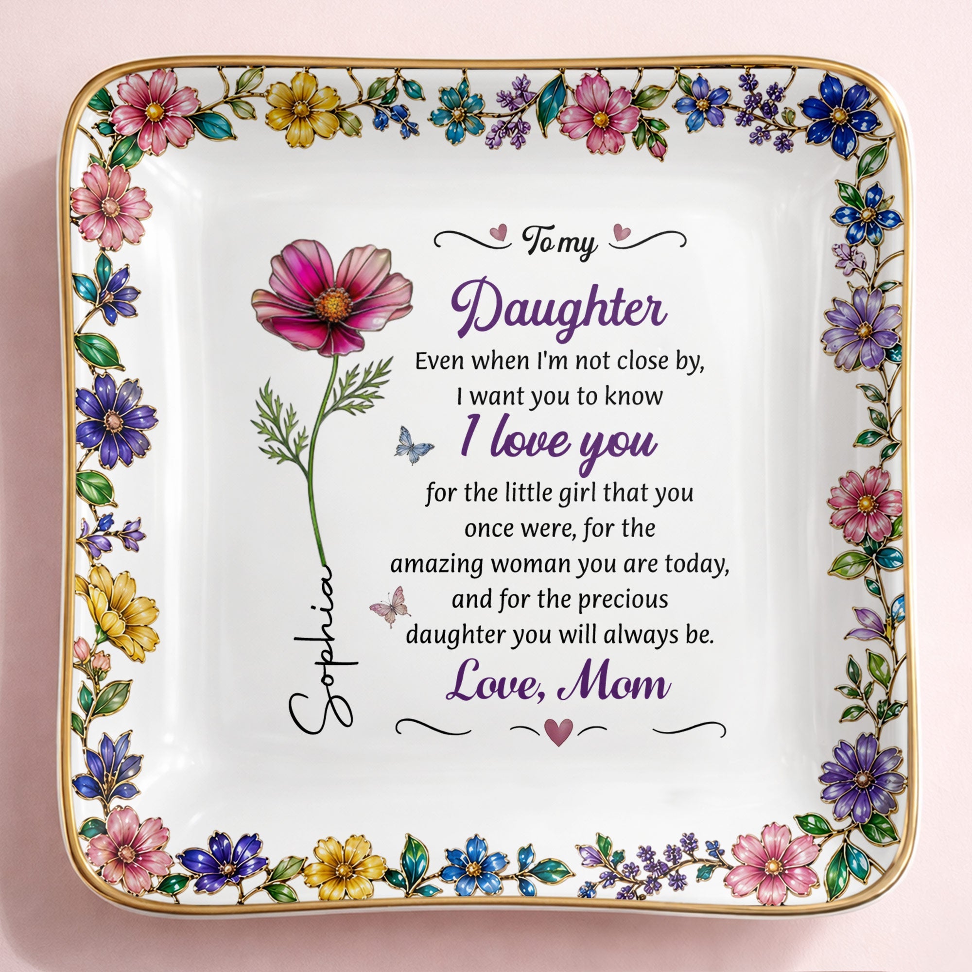 Personalized Ceramic Jewelry Dish Custom Birth Month Flower Gift for Daughter Jewelry Dish GradoCreations