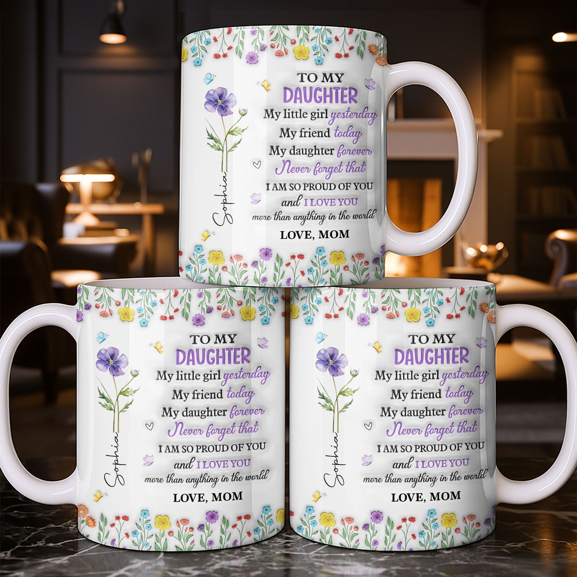 Personalized Edge-to-Edge Mug Custom Floral Gift for Daughter Edge-to-edge Mug GradoCreations