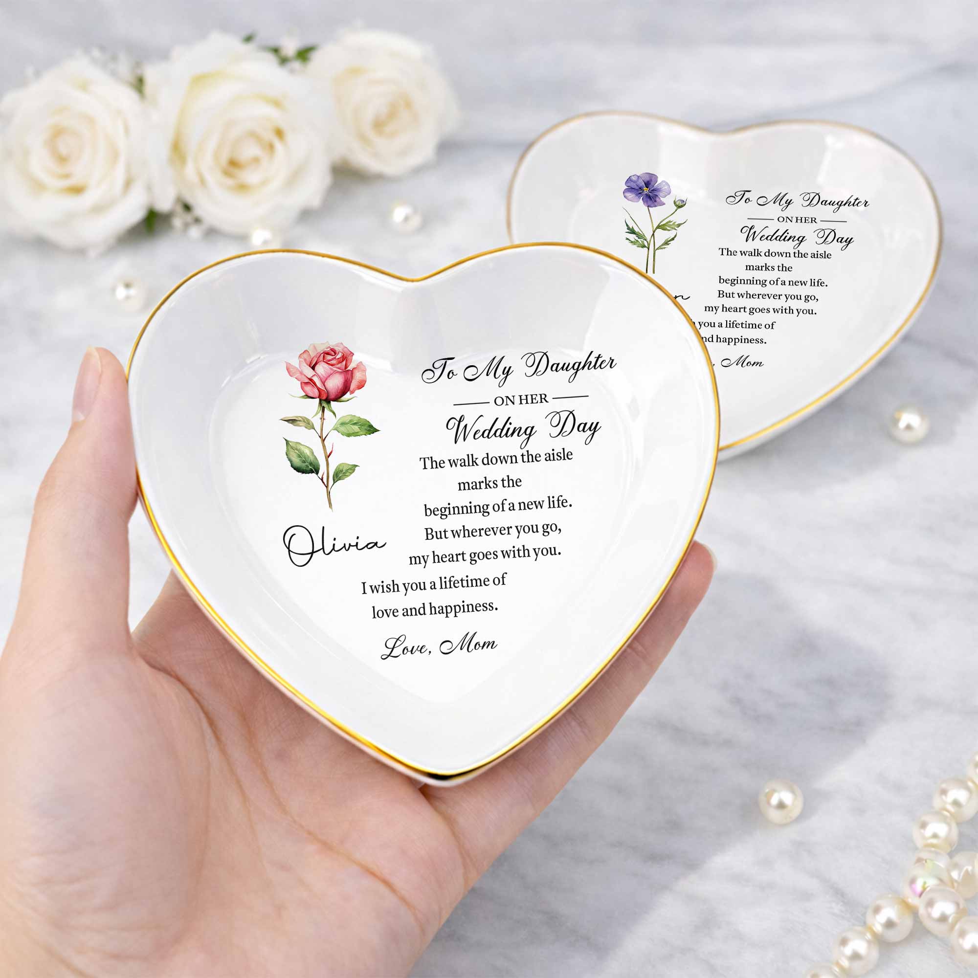 Personalized Heart Jewelry Dish Custom Name Gift for Daughter Wedding Day Heart Jewelry Dish GradoCreations