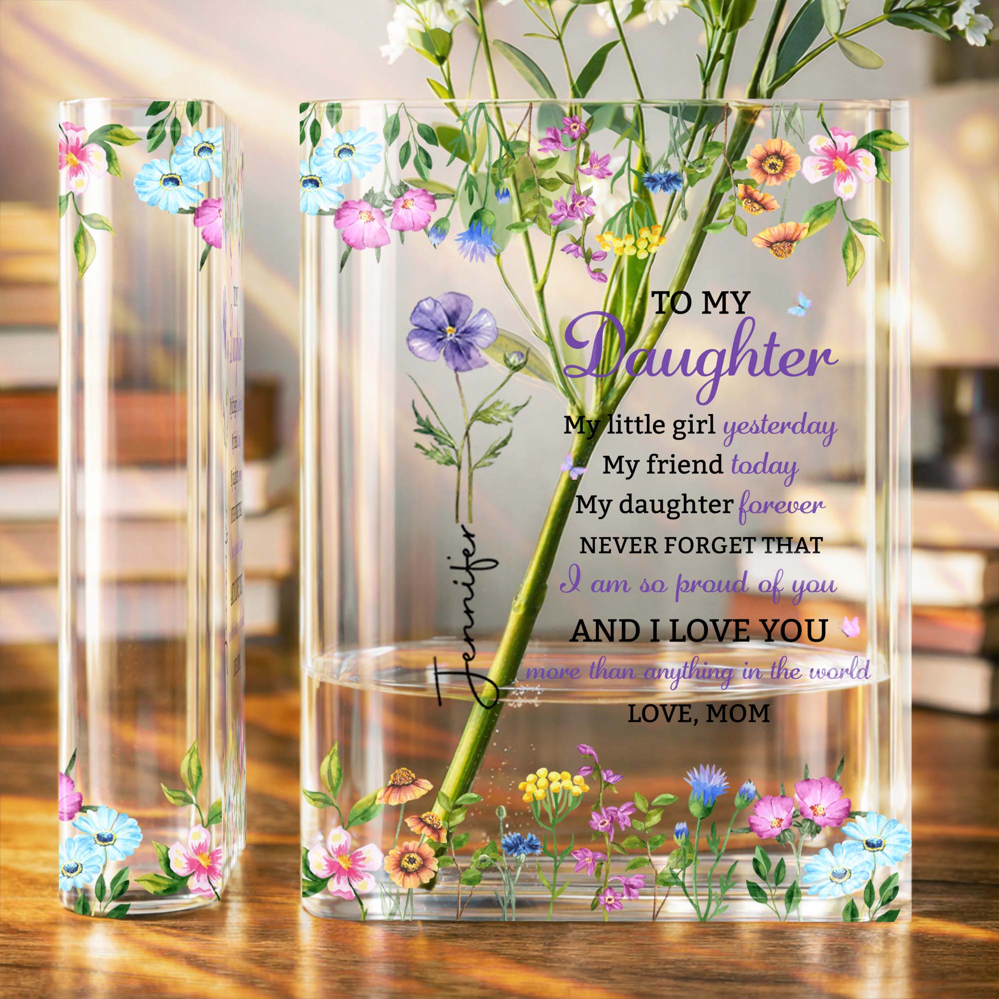 Personalized Acrylic Book Vase Custom Name Gift for Daughter Acrylic Book Vase GradoCreations