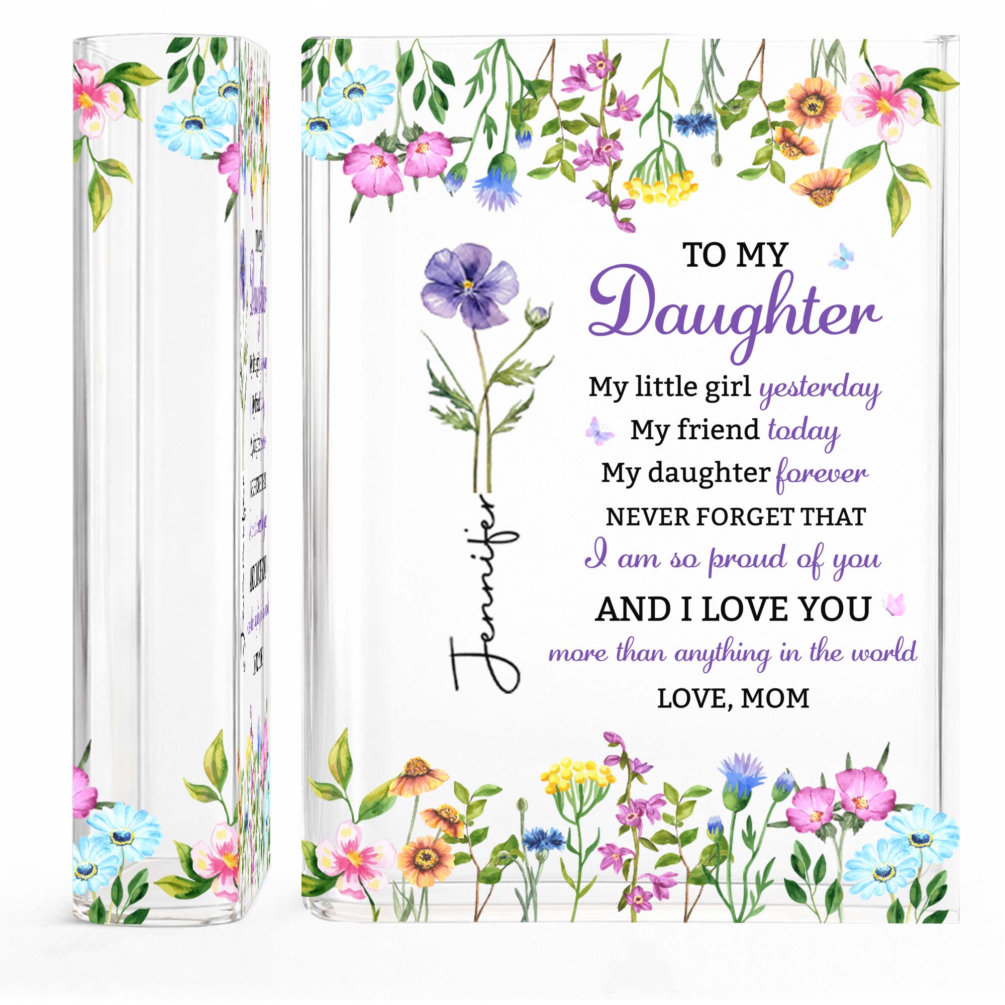 Personalized Acrylic Book Vase Custom Name Gift for Daughter Acrylic Book Vase GradoCreations